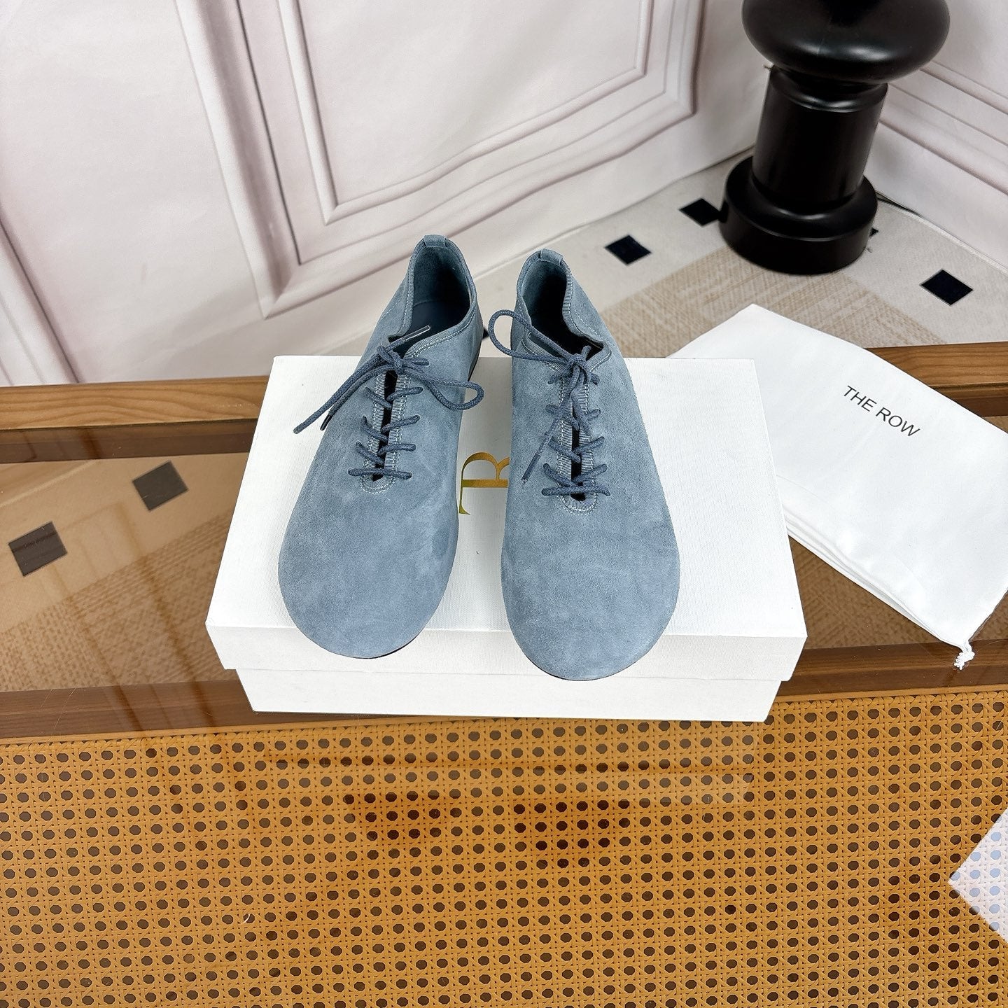 The Row Deep Mouth Slip-on Loafers Blue Grey Suede 931973