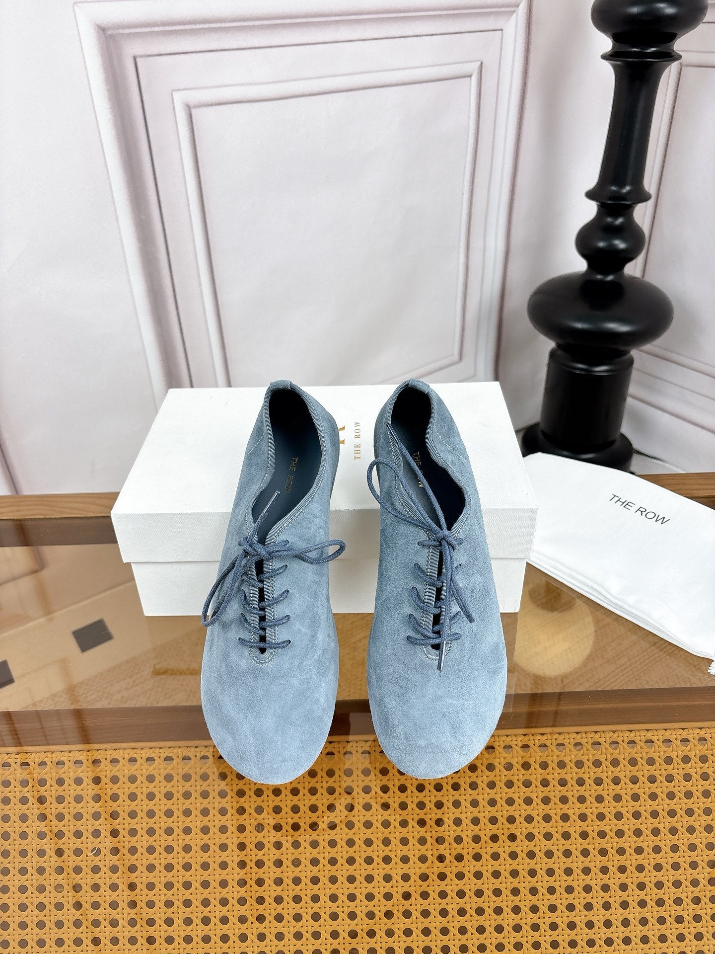 The Row Deep Mouth Slip-on Loafers Blue Grey Suede 931973
