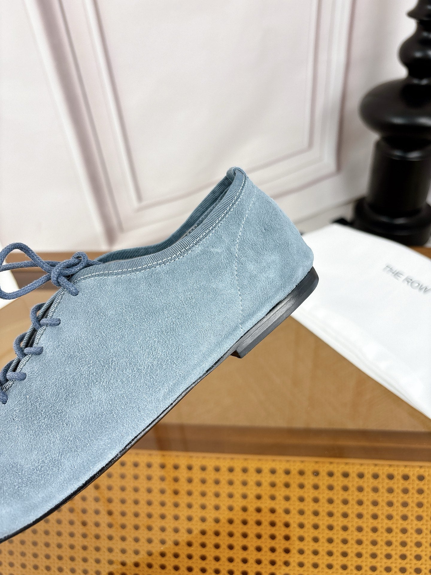 The Row Deep Mouth Slip-on Loafers Blue Grey Suede 931973