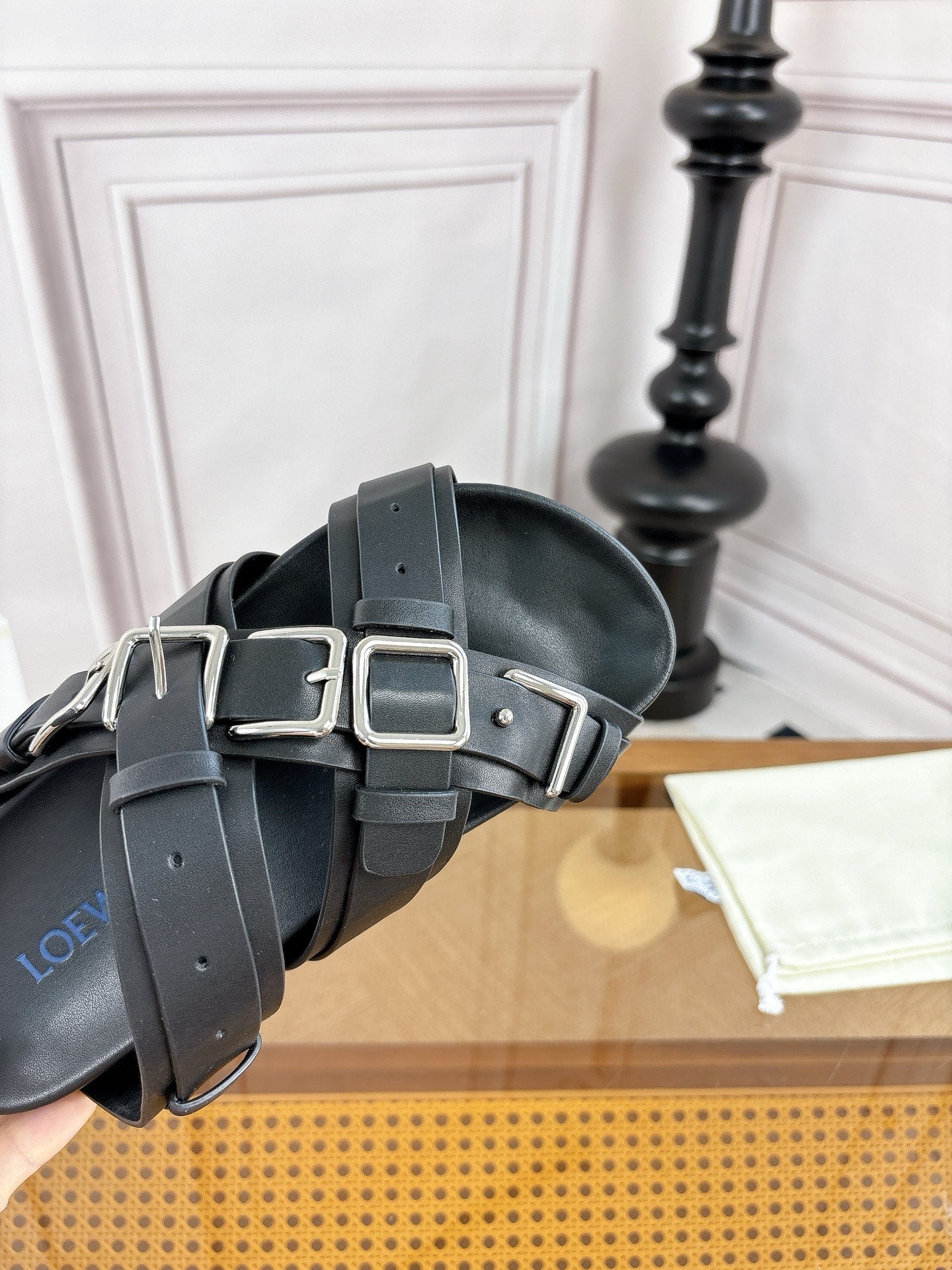 Loewe 26s Type Fussbett Sandal Black Leather 931978