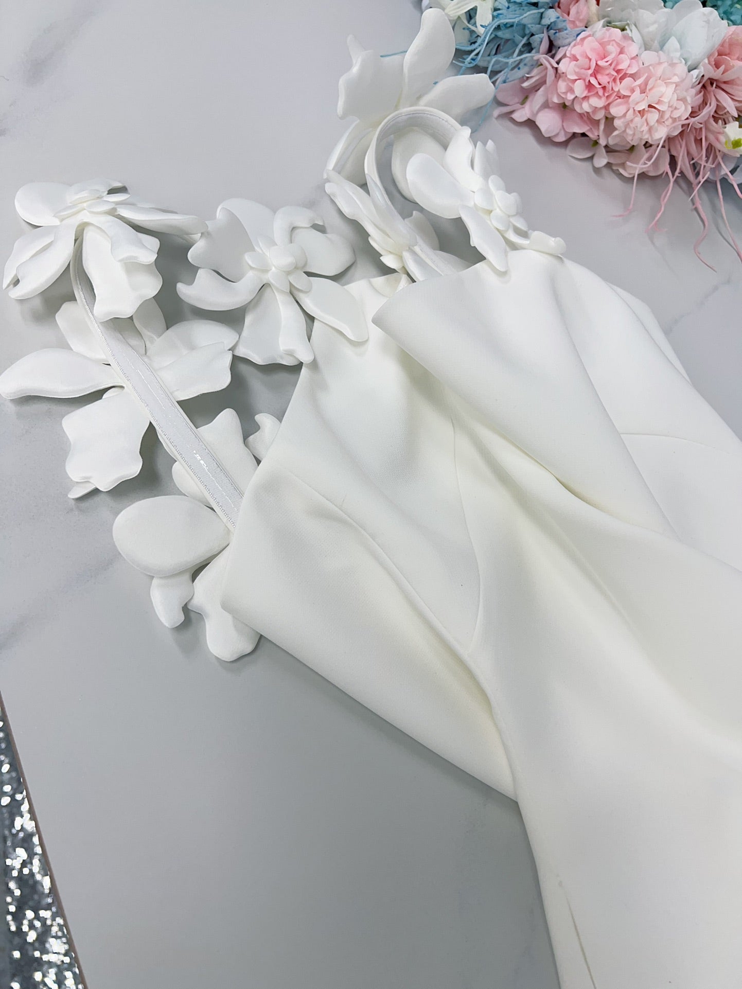 Valentino Embroidered Crepe Mini Dress White 406129