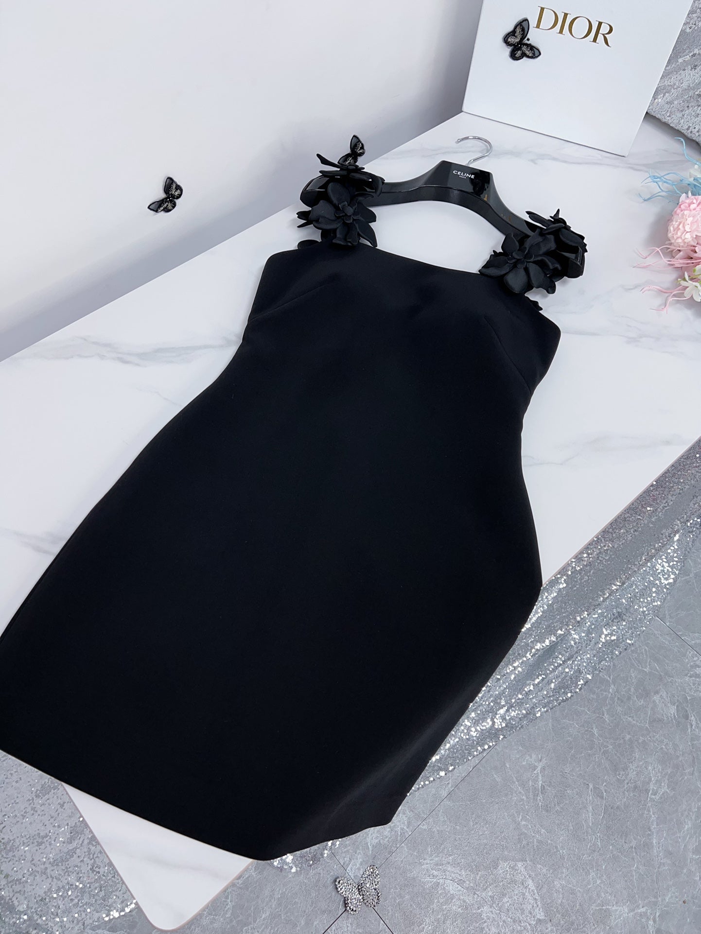 Valentino Embroidered Crepe Mini Dress Black 406129