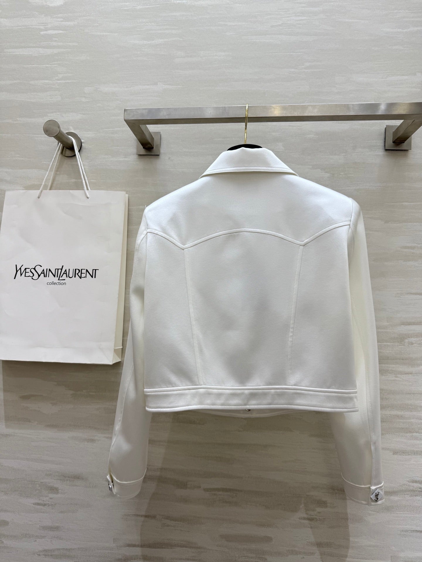 YSL 25 Short Jacket White Acetic Acid Cracked Fabric