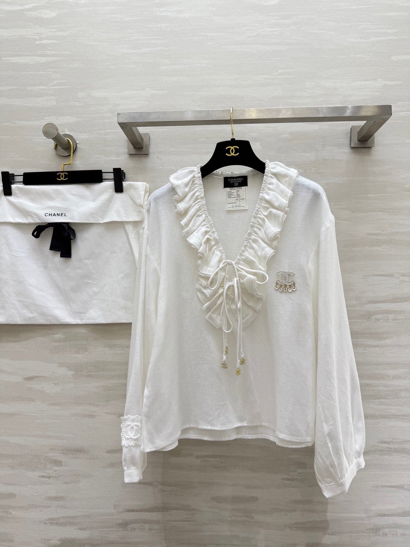 CC Pleated Shirt White Cotton Linen 343303
