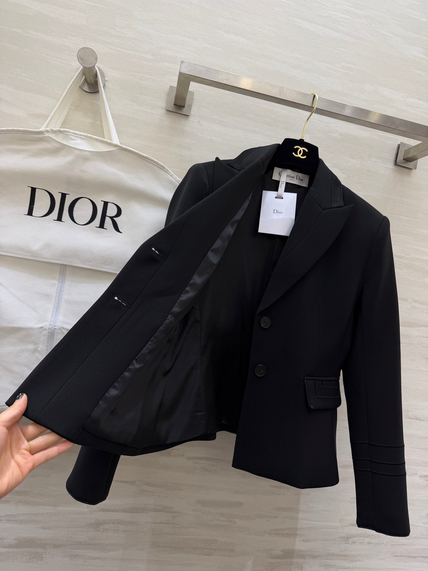 CD 26s Short Blazer Black Wool Blend Fabric 855449