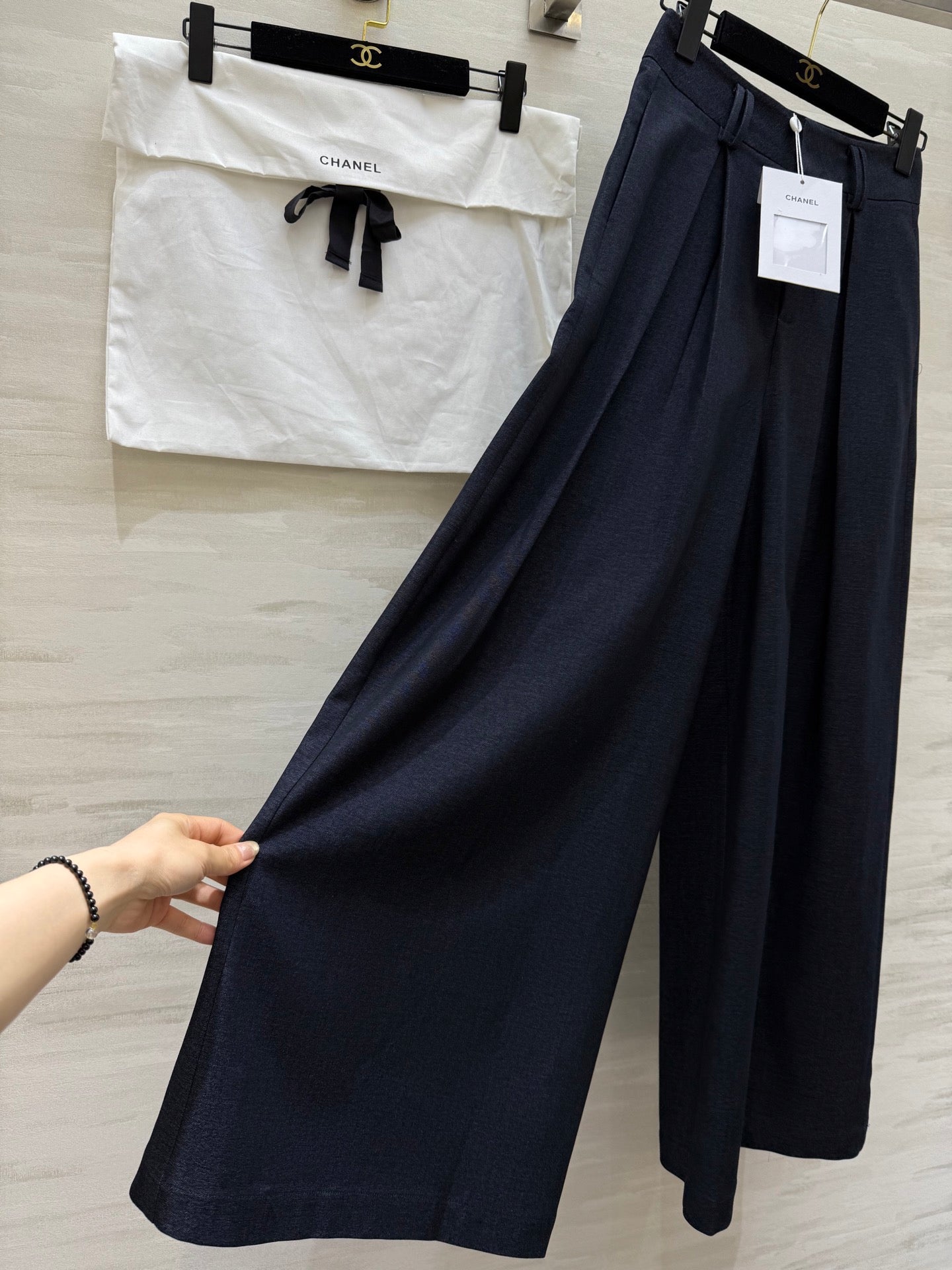 CC Straight-Leg Wide-Leg Trousers Black Cotton 346625