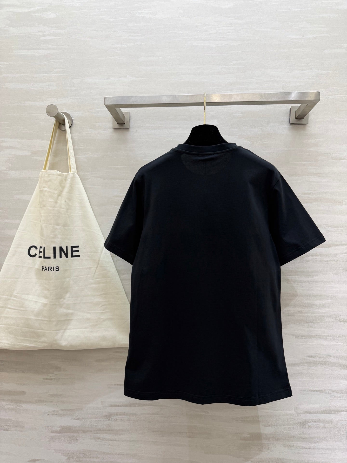 Celine 26s T-Shirt Rhinestone Black Cotton 363626
