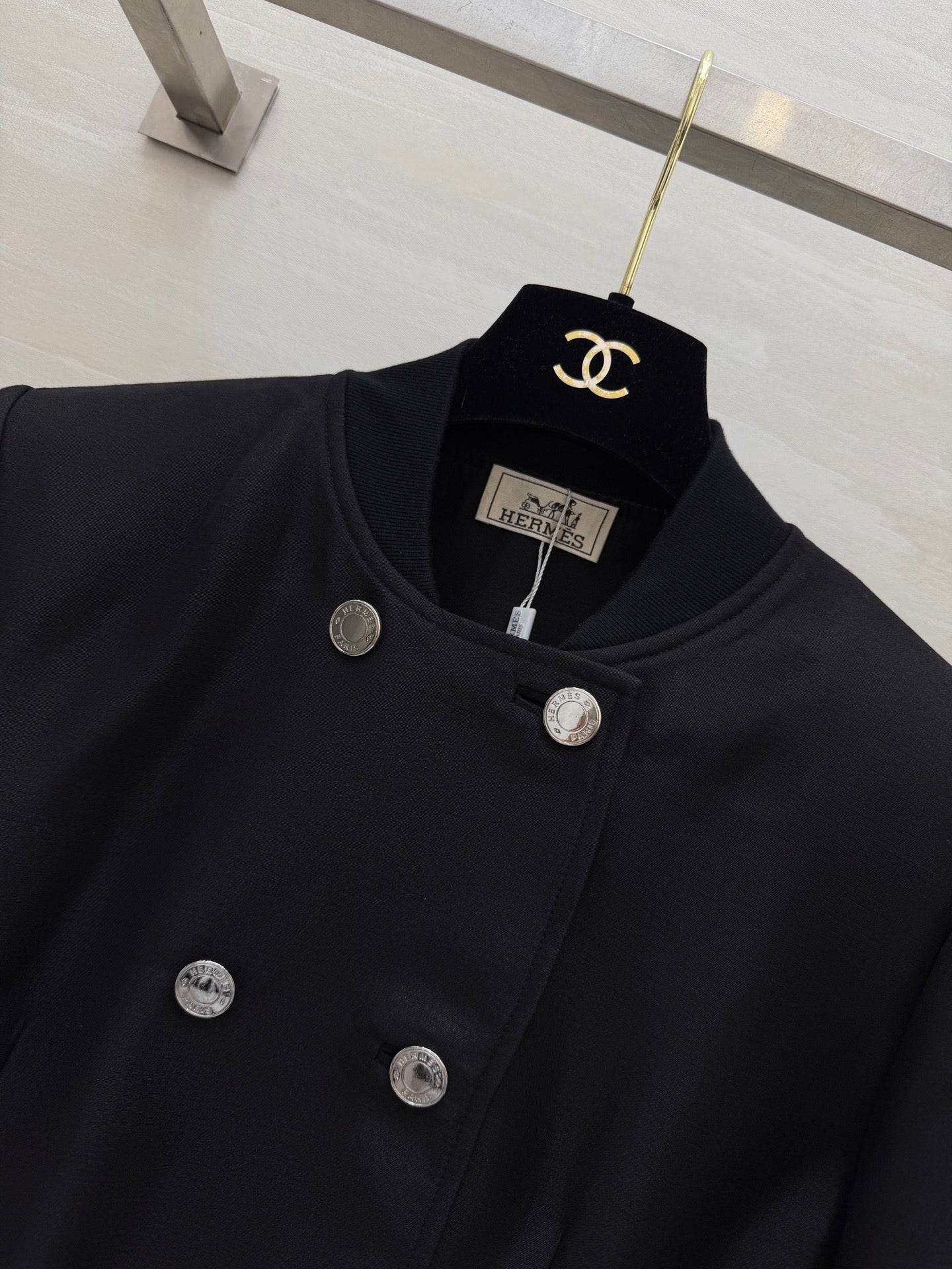 HM 26s Short Pea Coat Black Cashmere Leather 363607