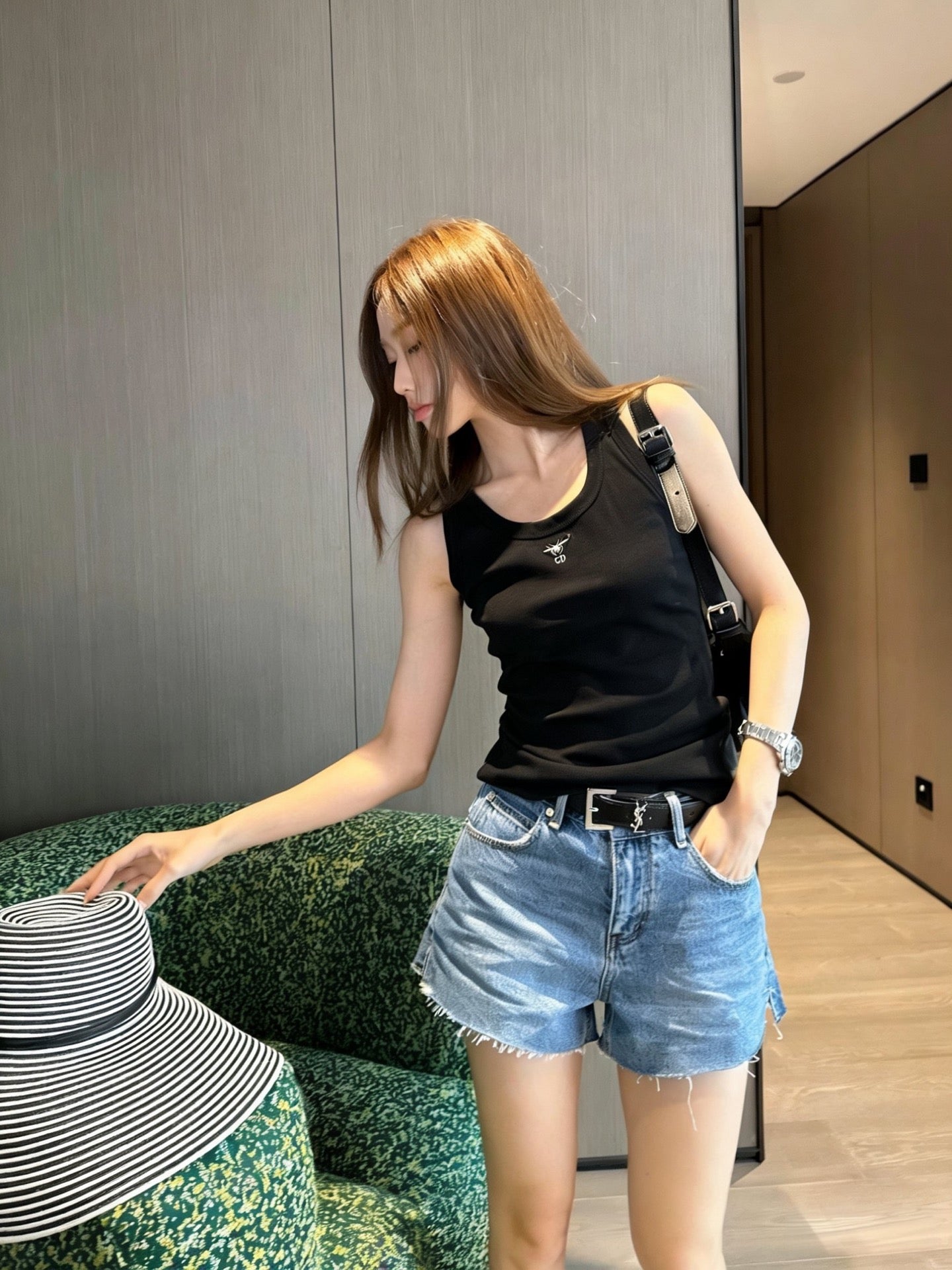 CD Dioriviera Tank Top Black Cotton Linen 363555