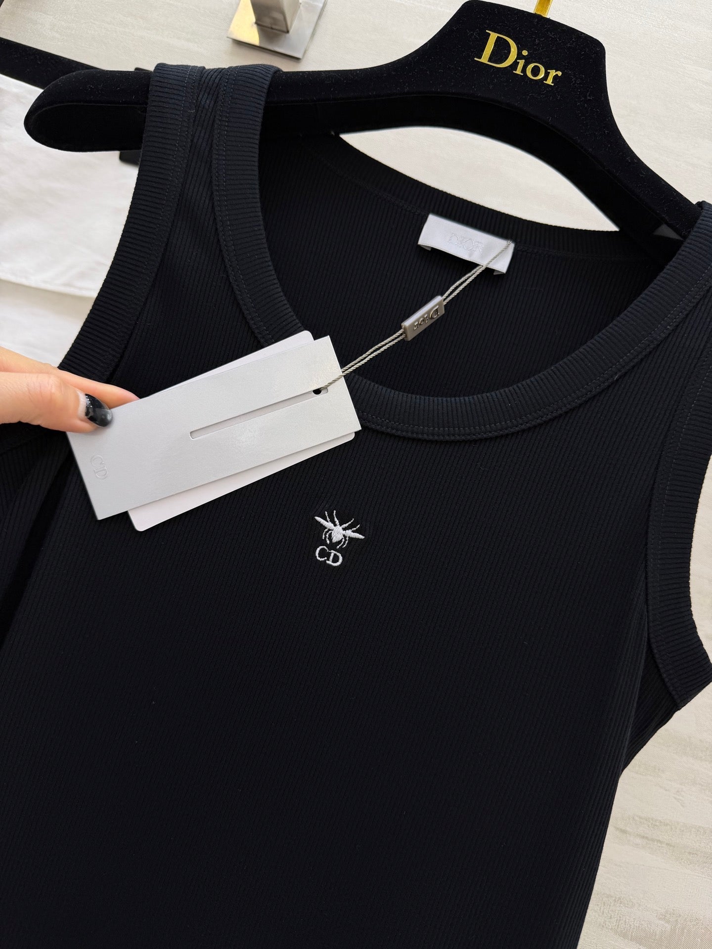 CD Dioriviera Tank Top Black Cotton Linen 363555