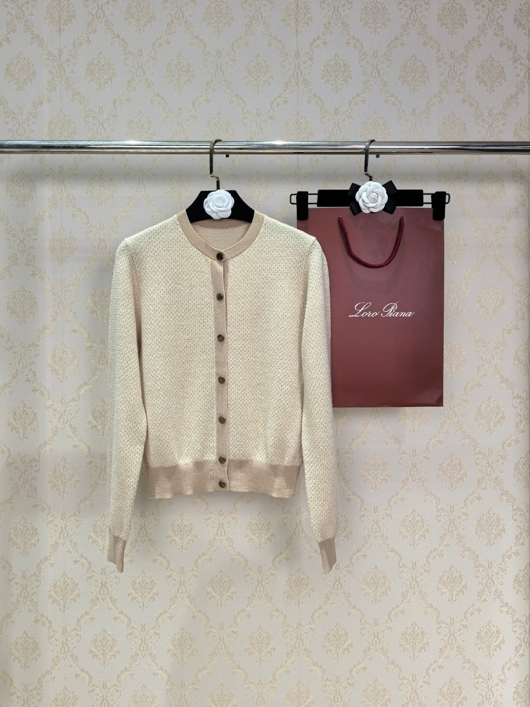 LP 26s Crew Neck Cardigan Beige Wool 424813