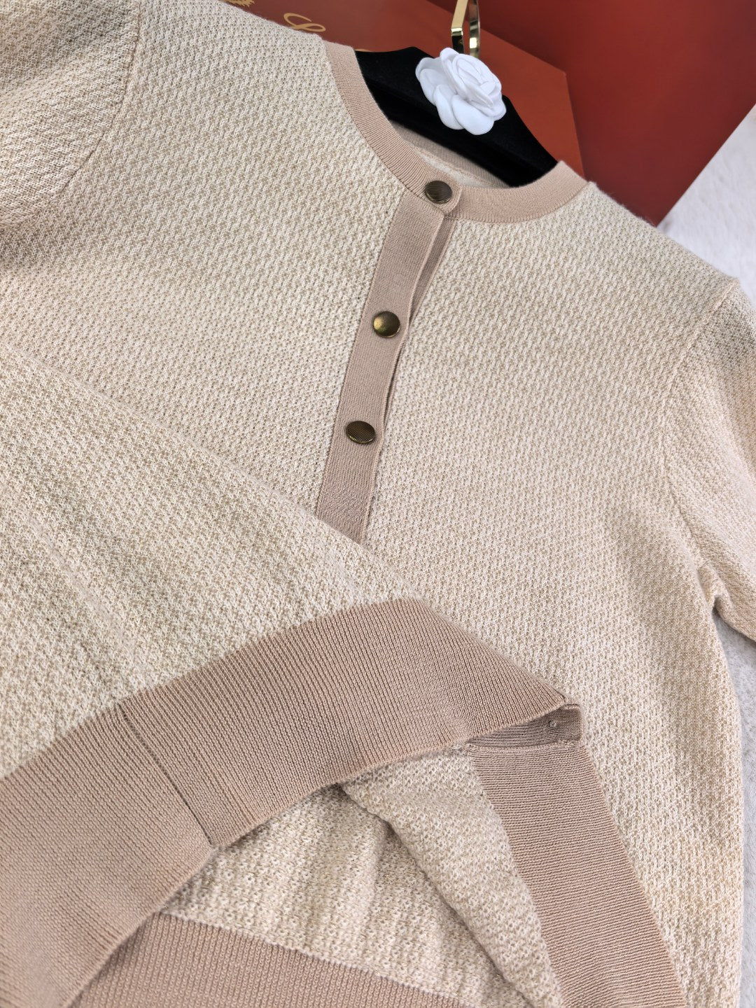 LP 26s Crew Neck Cardigan Beige Wool 424813