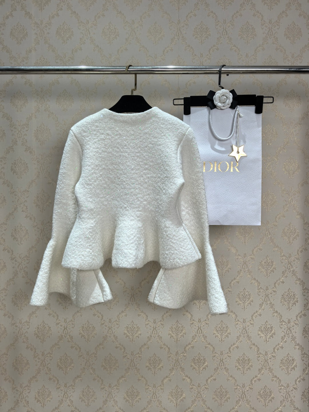Dior 2026 Flared Bell Sleeves Peplum Cardigan Jacket Virgin Wool Blend 438241