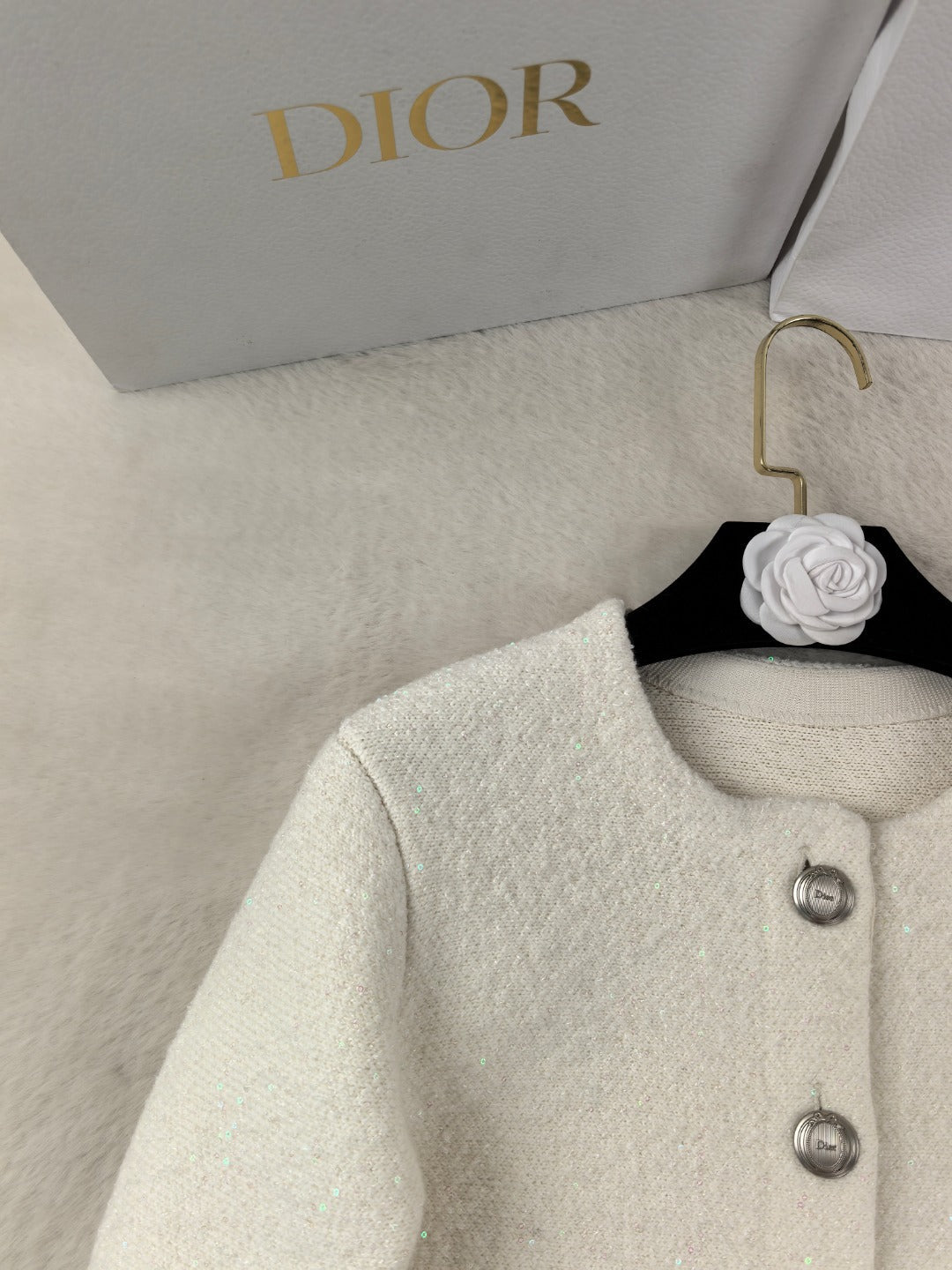 Dior 2026 Flared Bell Sleeves Peplum Cardigan Jacket Virgin Wool Blend 438241