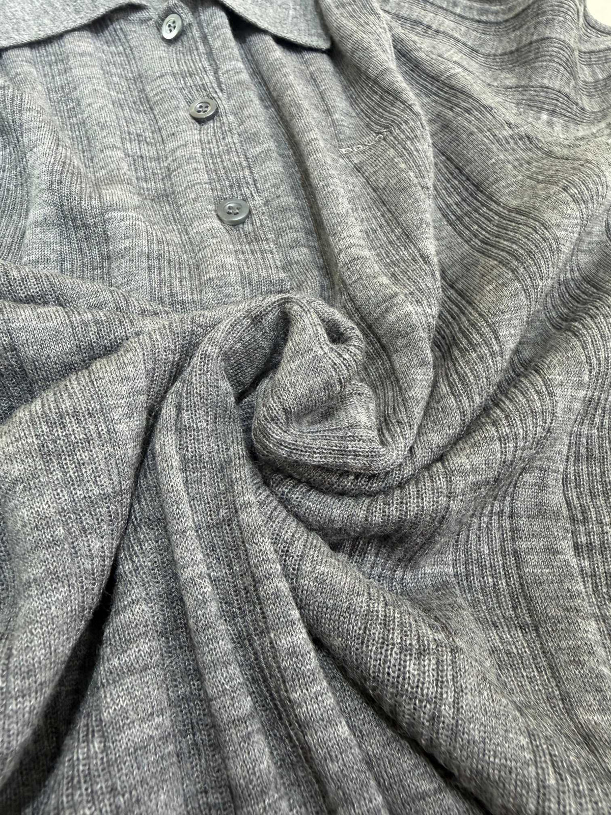 Prada 2026 Ribbed Knit Long Sleeve Polo Shirt Wool Blend 438220