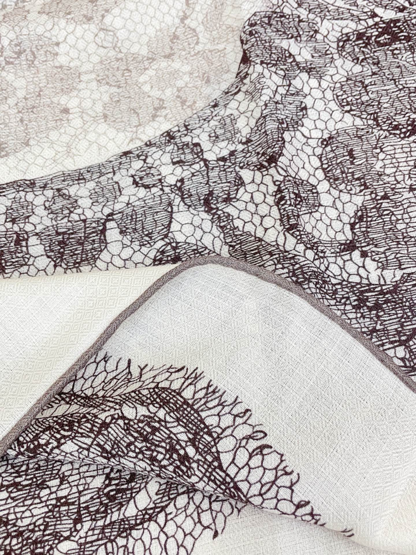 Loro Piana Double-sided Scarf White Grey Cashmere Silk 150383