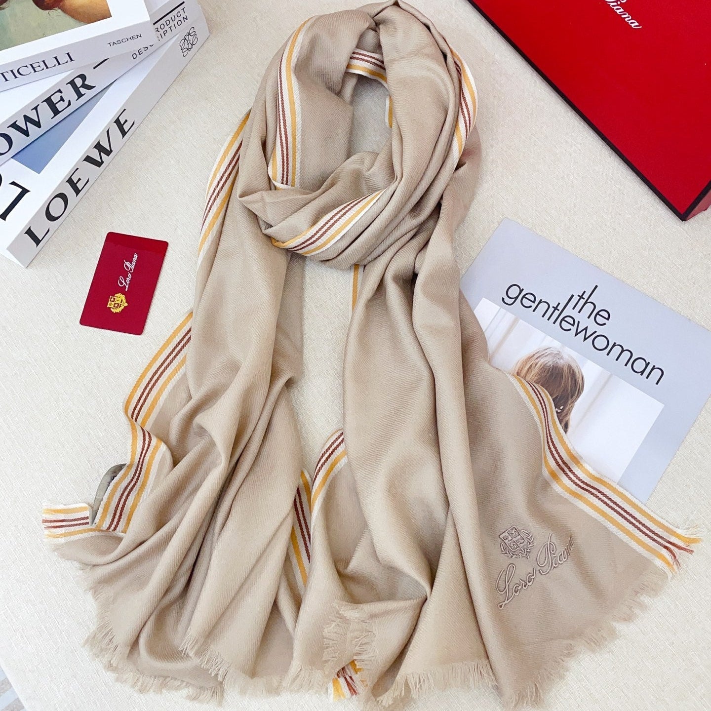 Loro Piana Double-sided Scarf Beige Cashmere Silk 150379