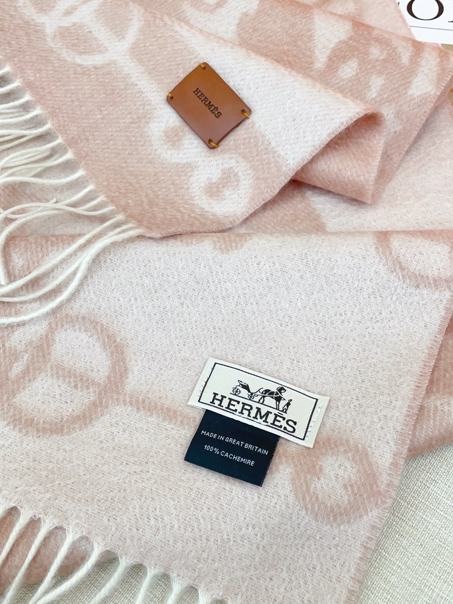 HM Casaque Mors Long Scarf Pink Ivory Cashmere 139451
