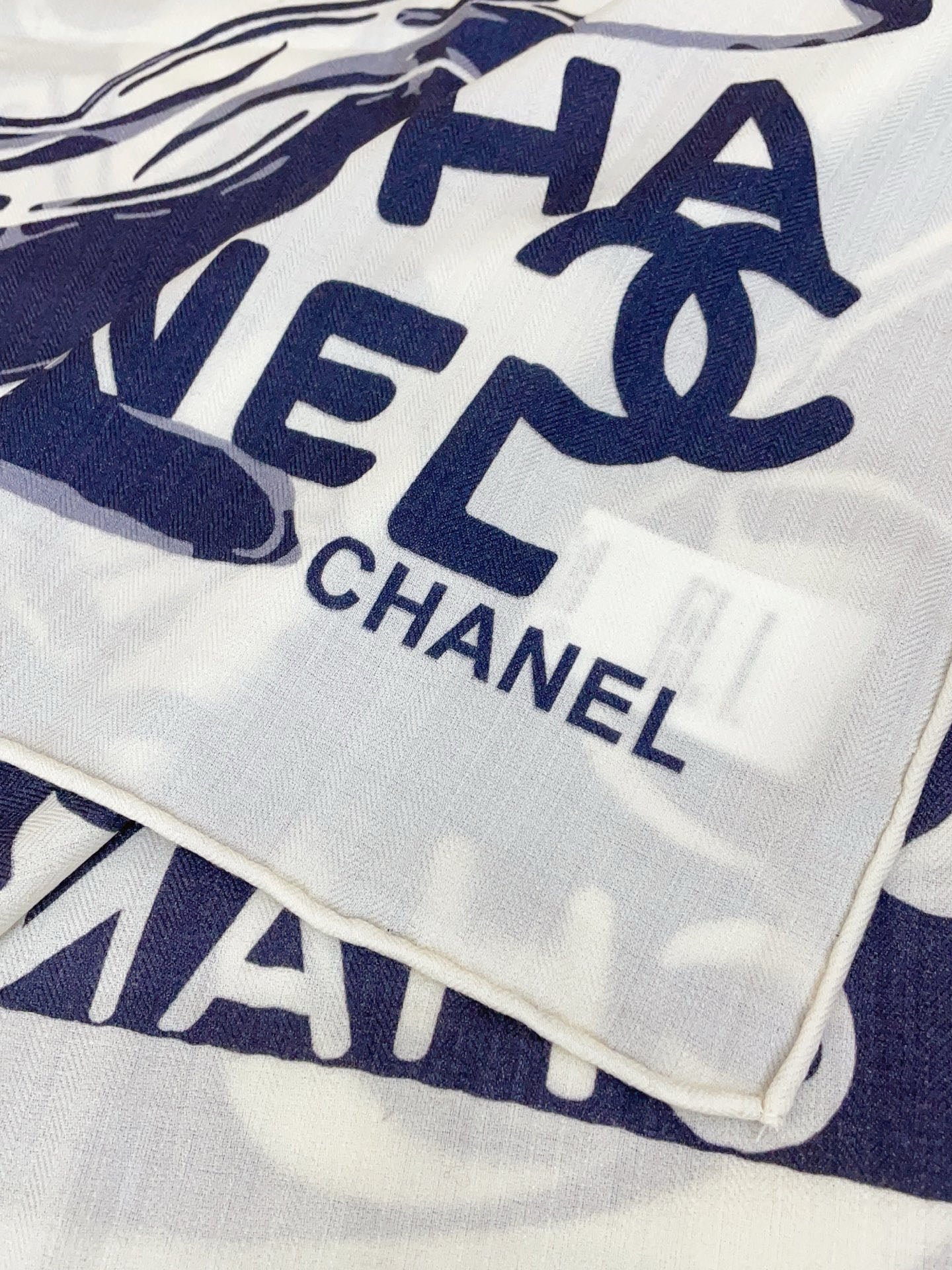 CC Double-Sided  Scarf 140cm  Navy White Silk Cashmere 150385