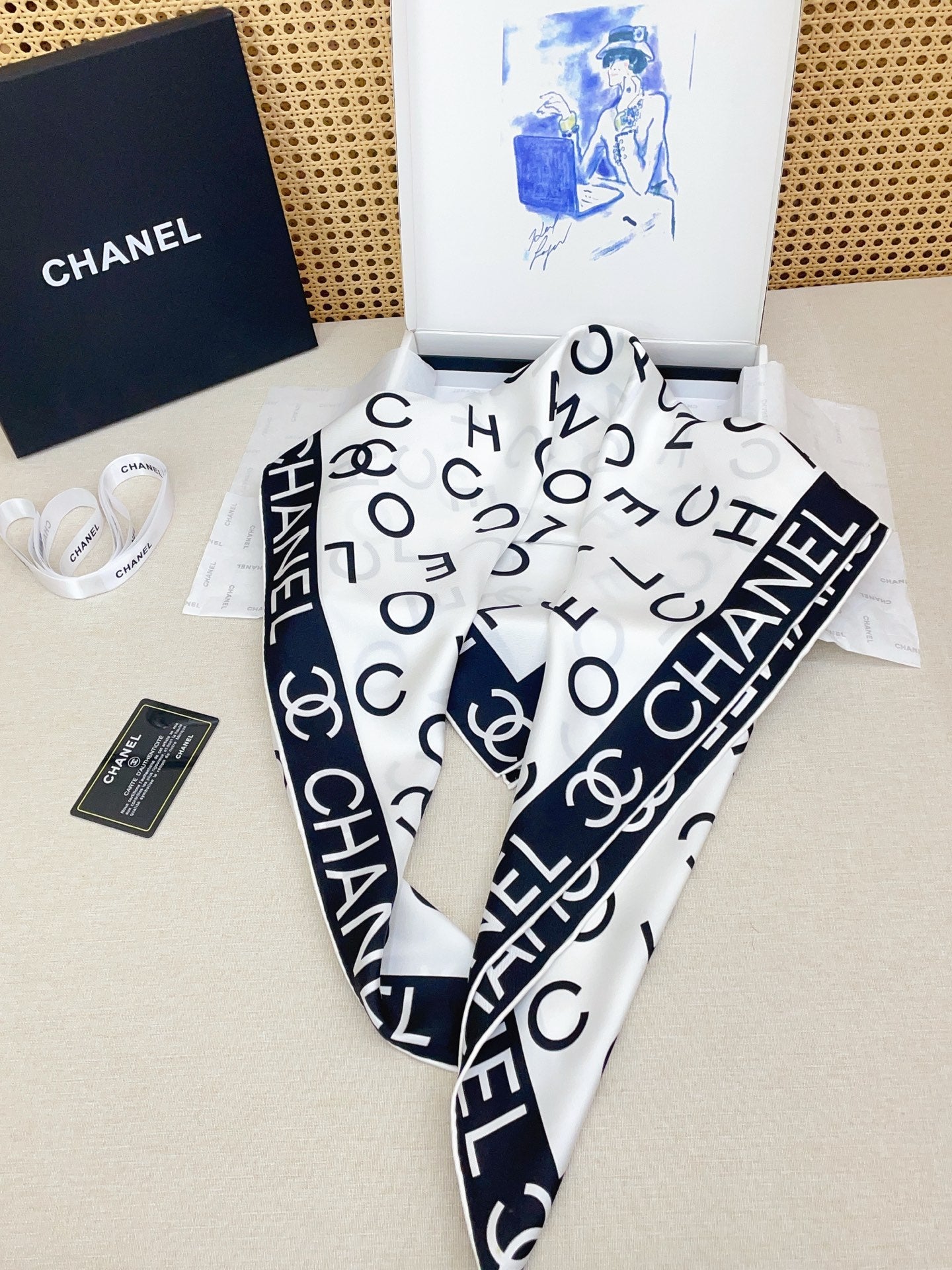 CC Double-Sided  Scarf 90cm White Twill Silk 150372