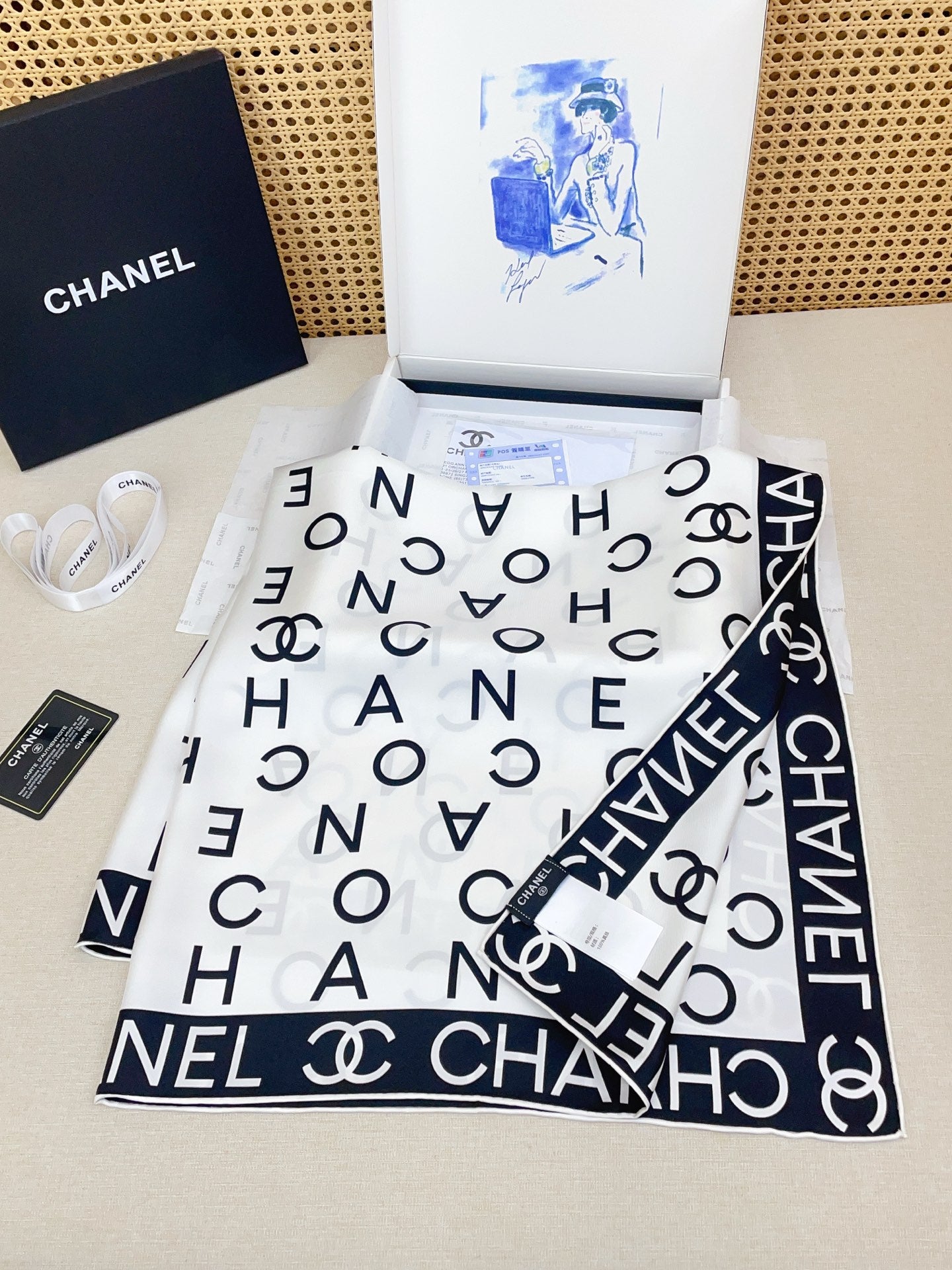 CC Double-Sided  Scarf 90cm White Twill Silk 150372