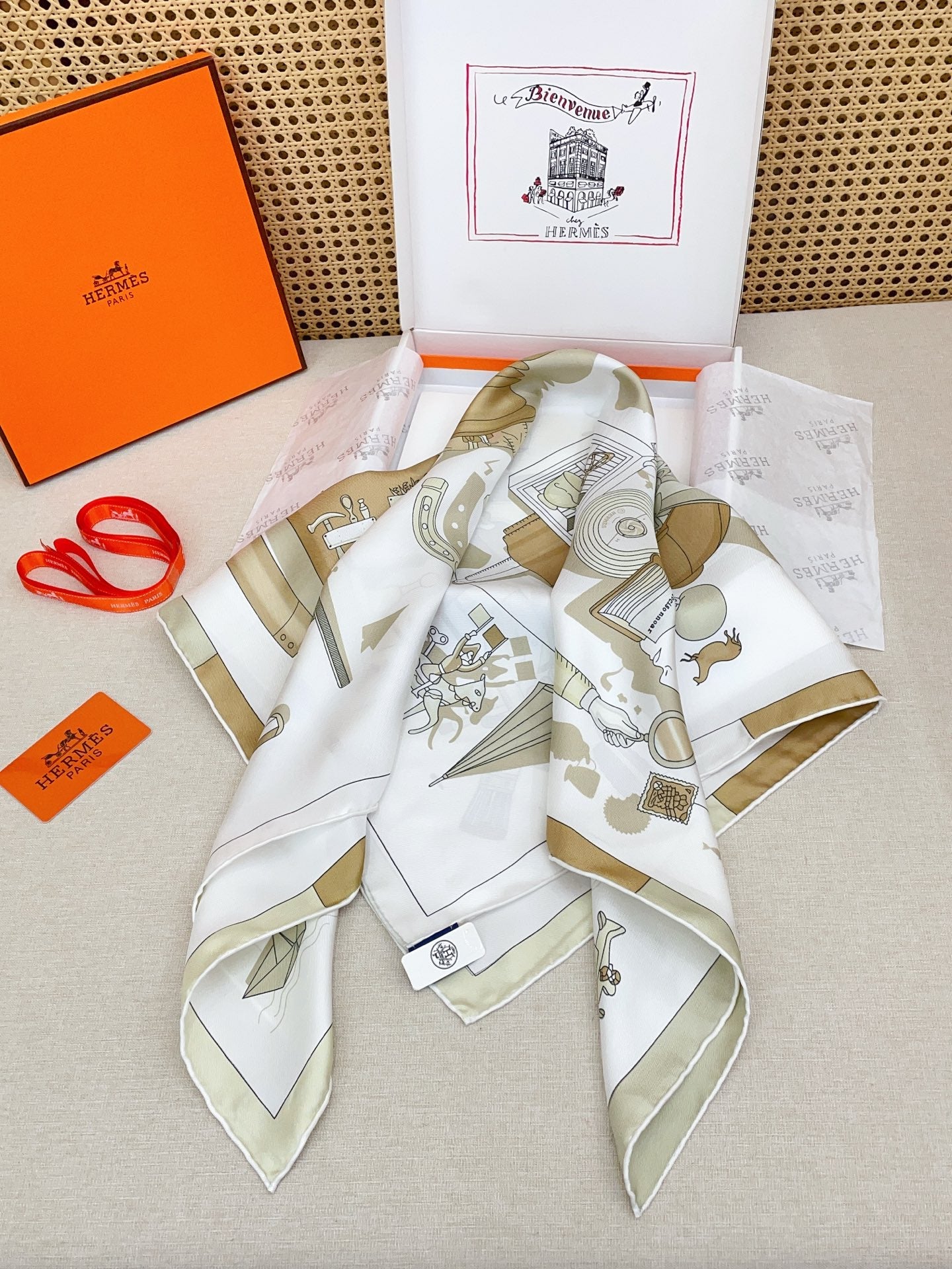 HM 26s Double-sided Scarf 90 Étoupe Twill Silk 150377