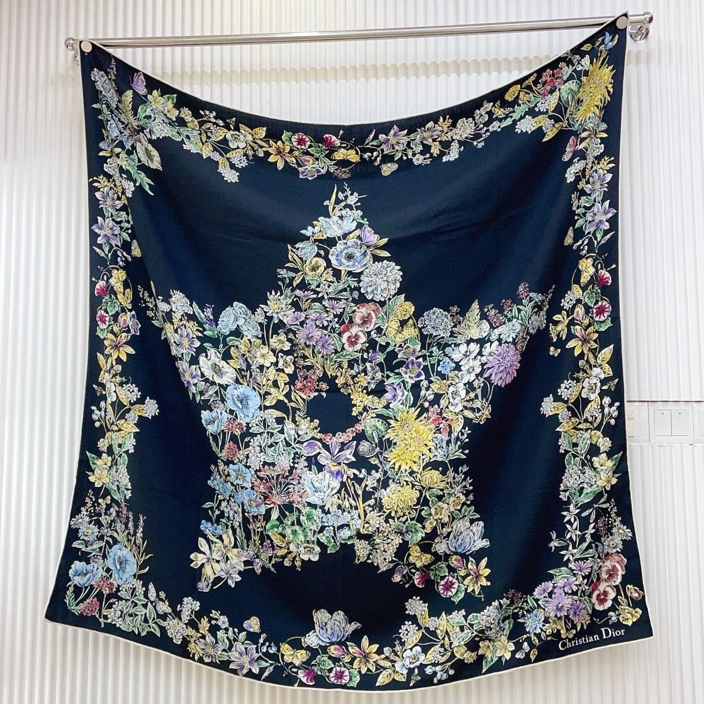 CD  Double-Sided Scarf 140cm Black Constellation Floral Pattern Cashmere 150380