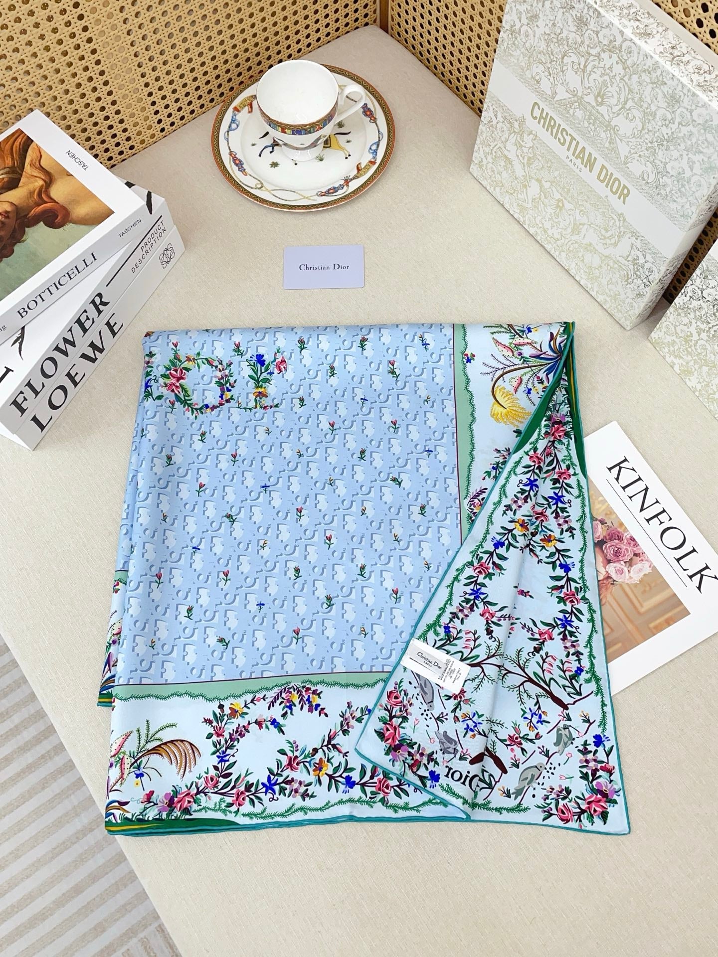 CD Dioramour Scarf 90x90 Blue Colorful Twill Silk 223493