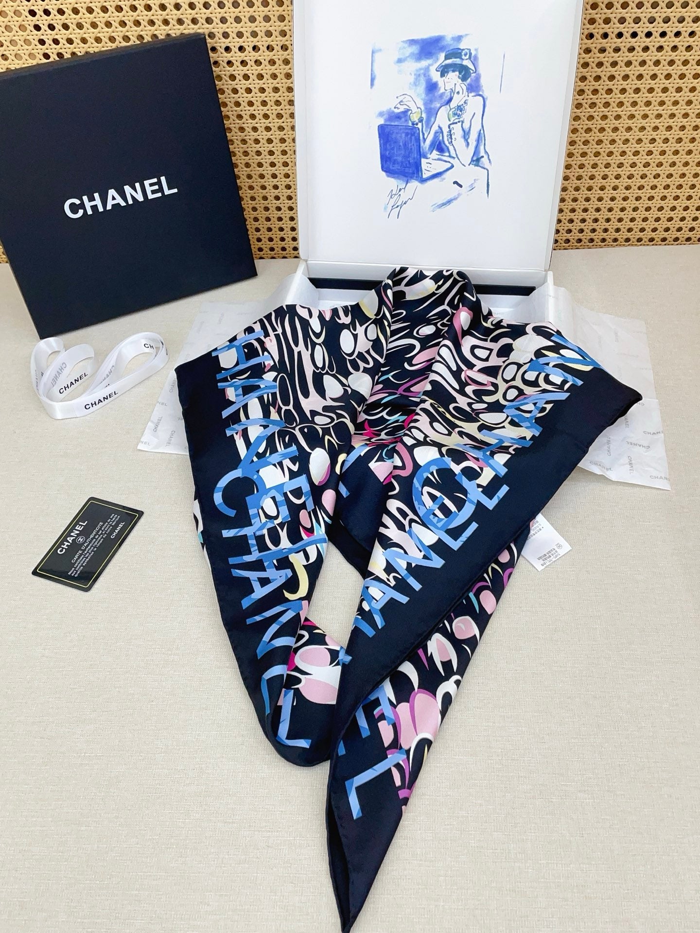 CC Scarf 90x90cm Black Colorful Silk Twill 209923