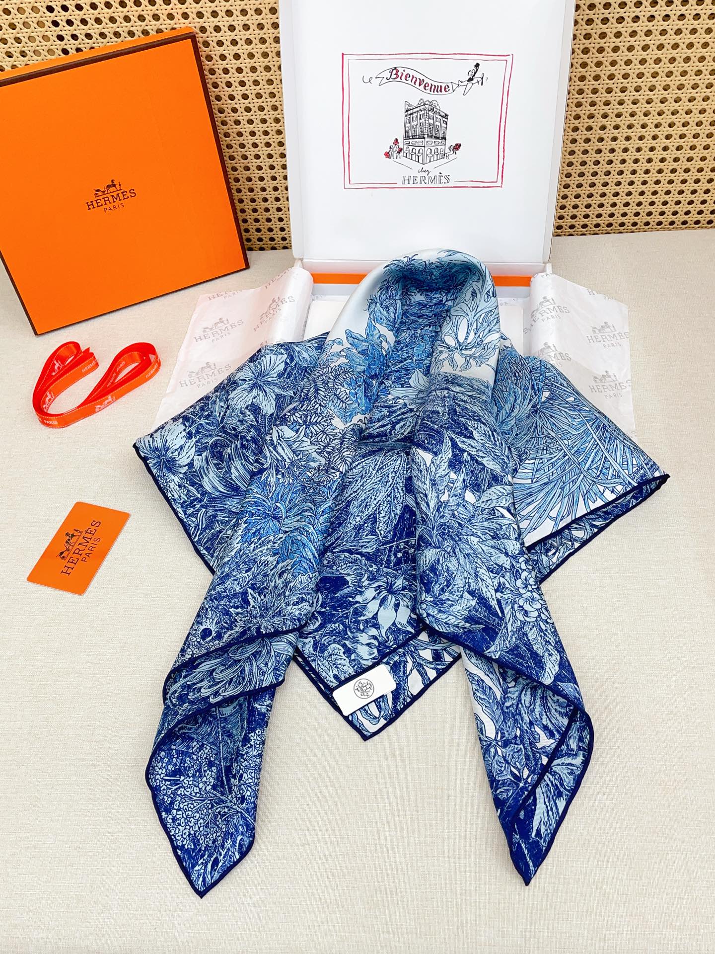 HM All'Orto Botanico Scarf 90x90cm Blue Colorful Silk Twill 209929