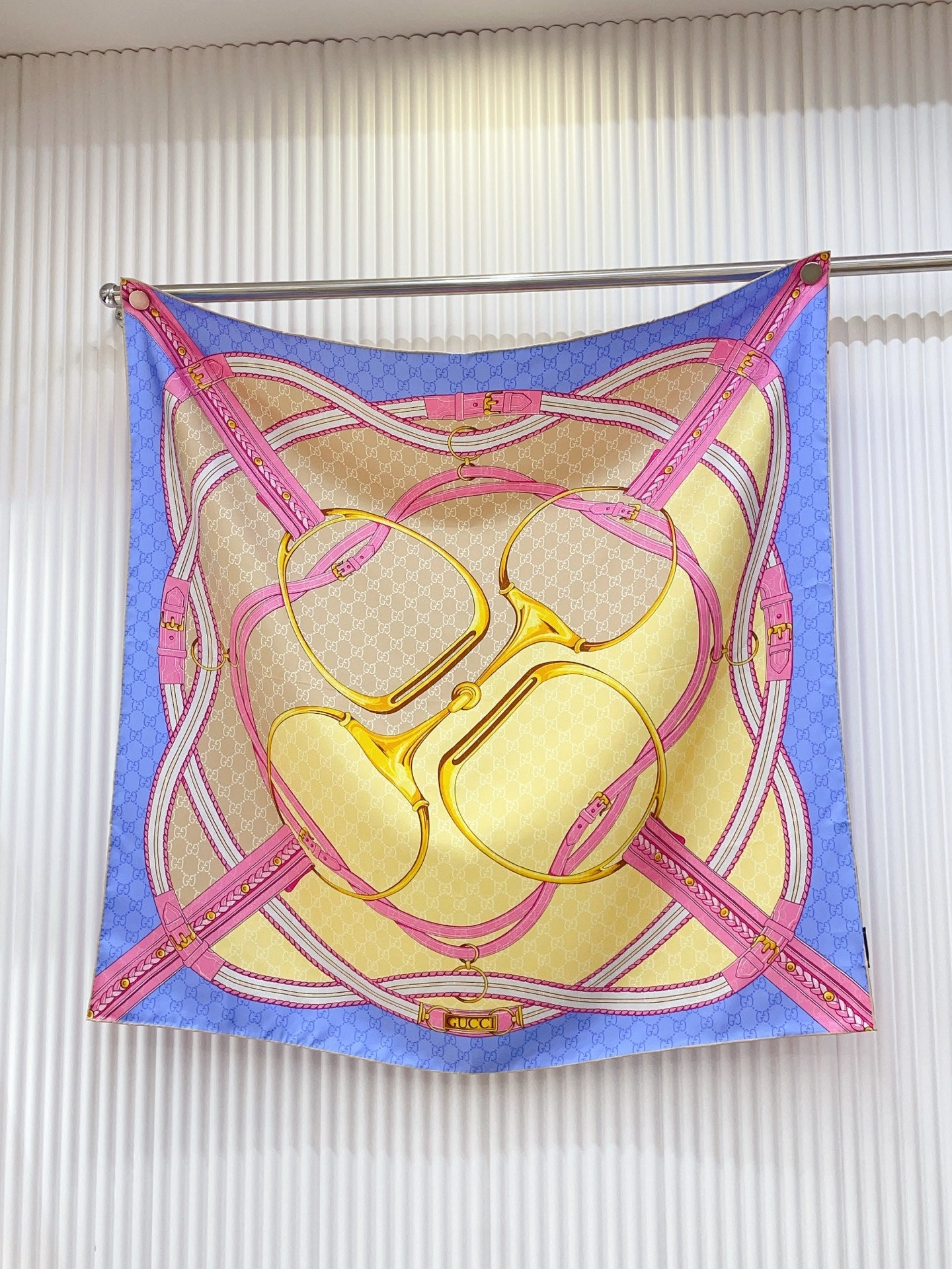 GG Jacquard Carré Scarf 90x90cm Purple Yellow Colorful Silk Twill 223482