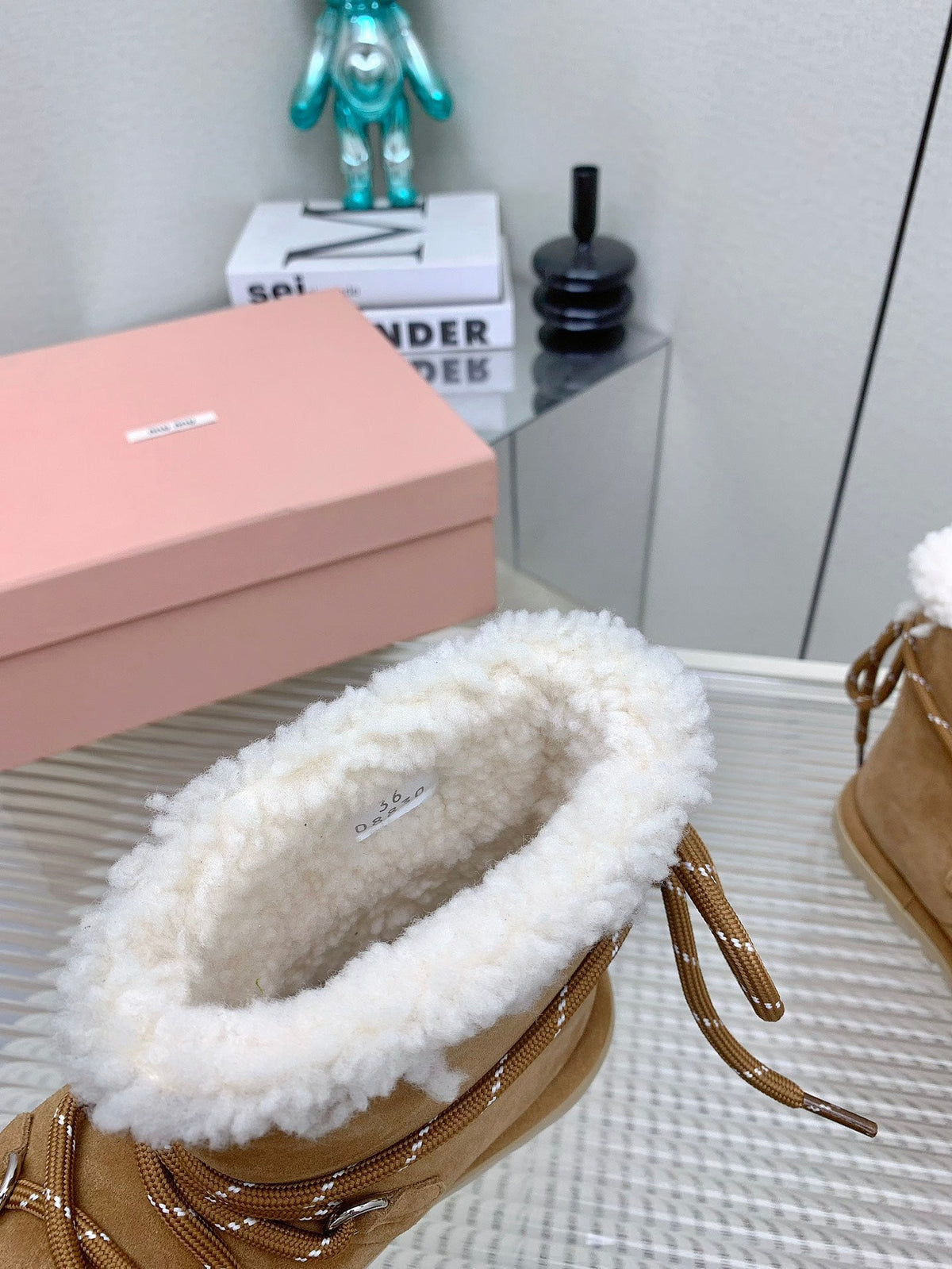 Miu 26s Suede Shearling Snow Boots Tan 160277