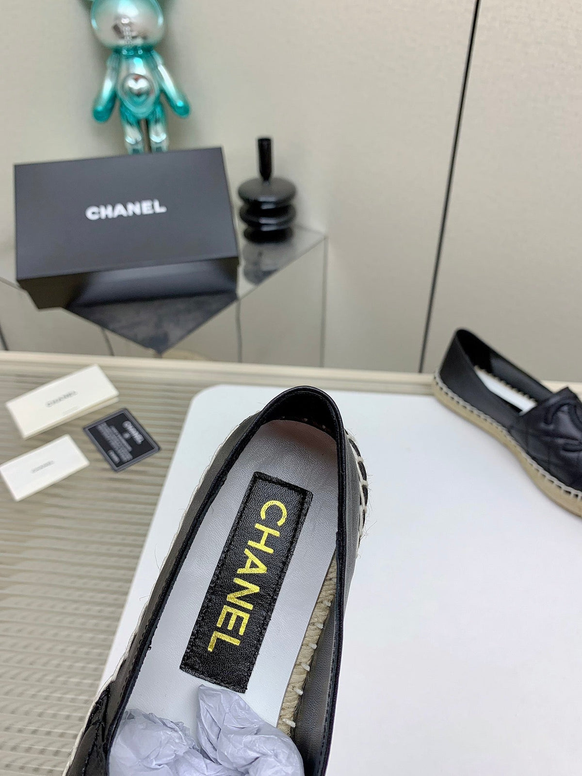 CC 26s Espadrilles Flats Black Lambskin Leather 163527