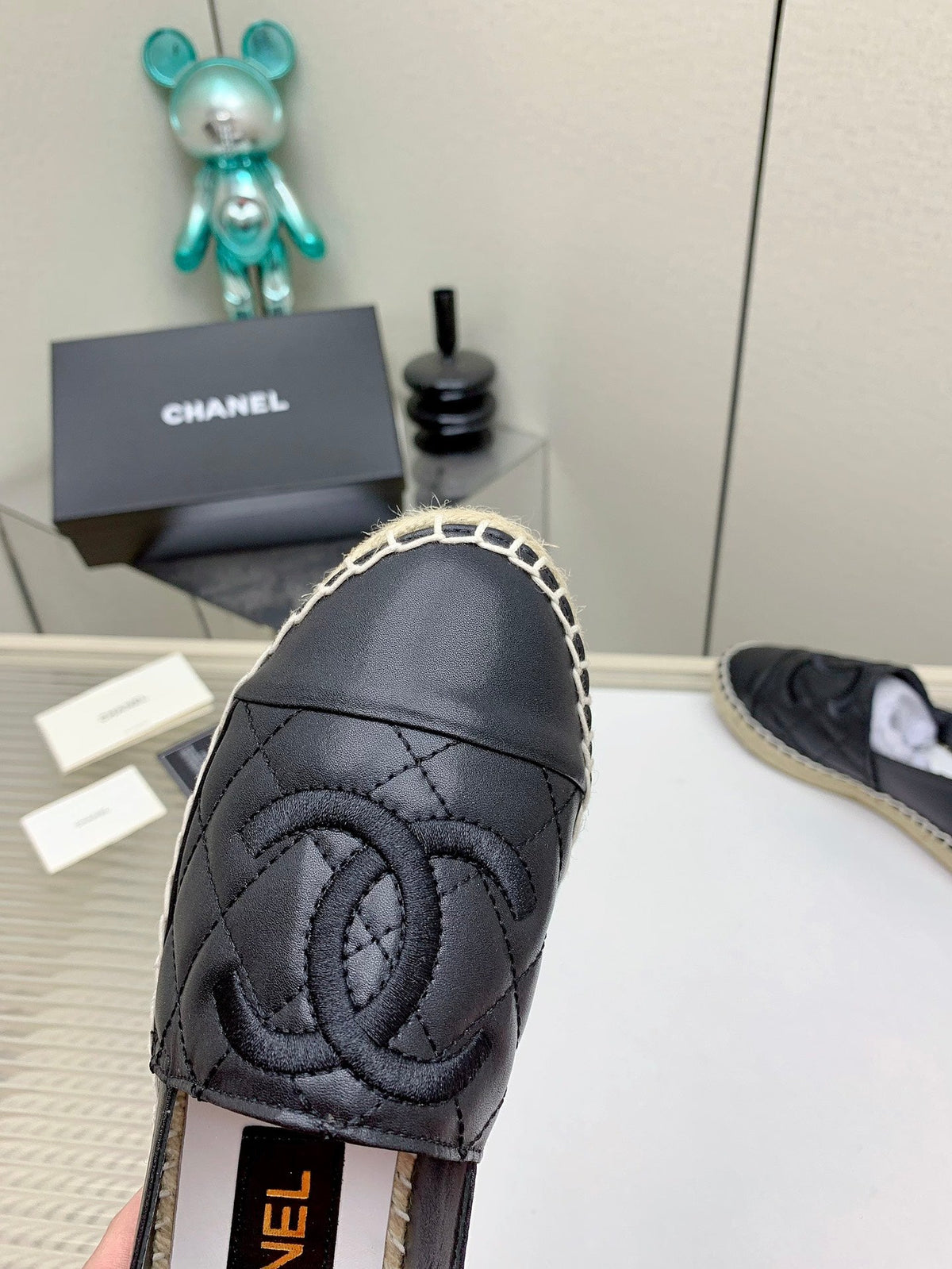 CC 26s Espadrilles Flats Black Lambskin Leather 163527