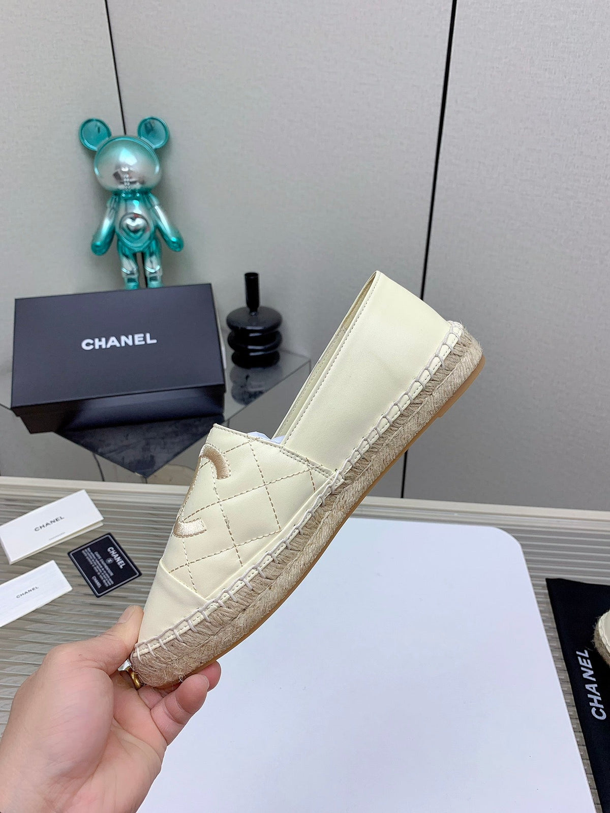 CC 26s Espadrilles Flats Beige Lambskin Leather 163528