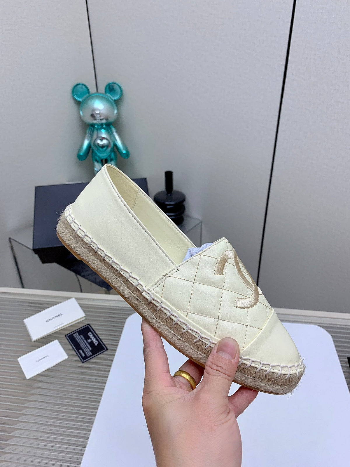 CC 26s Espadrilles Flats Beige Lambskin Leather 163528