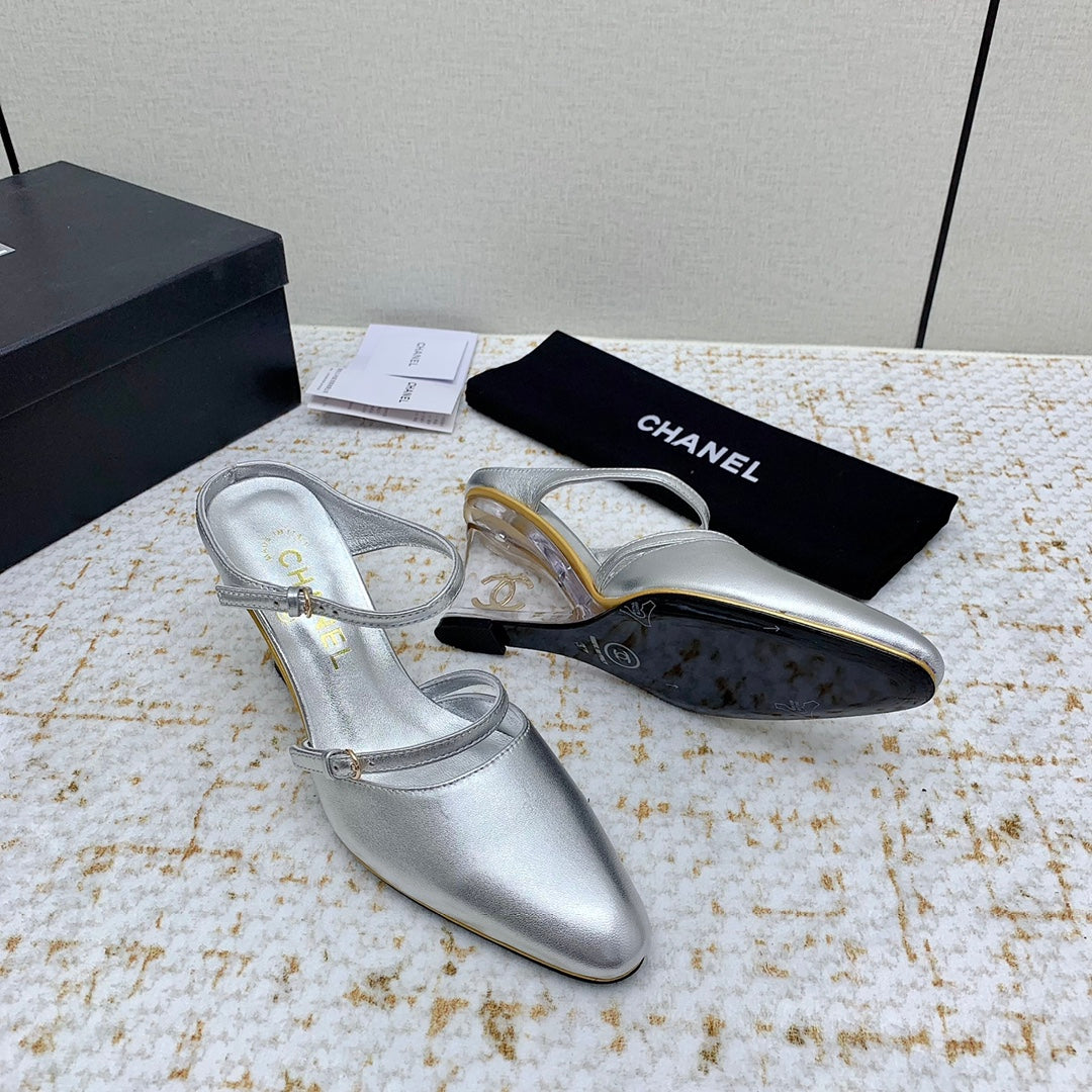 CC 26s Wedge Sandals 10cm Silver Leather 163572