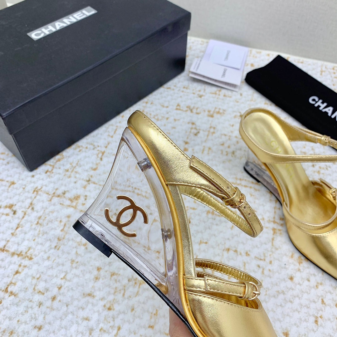 CC 26s Wedge Sandals 10cm Gold Leather 163570