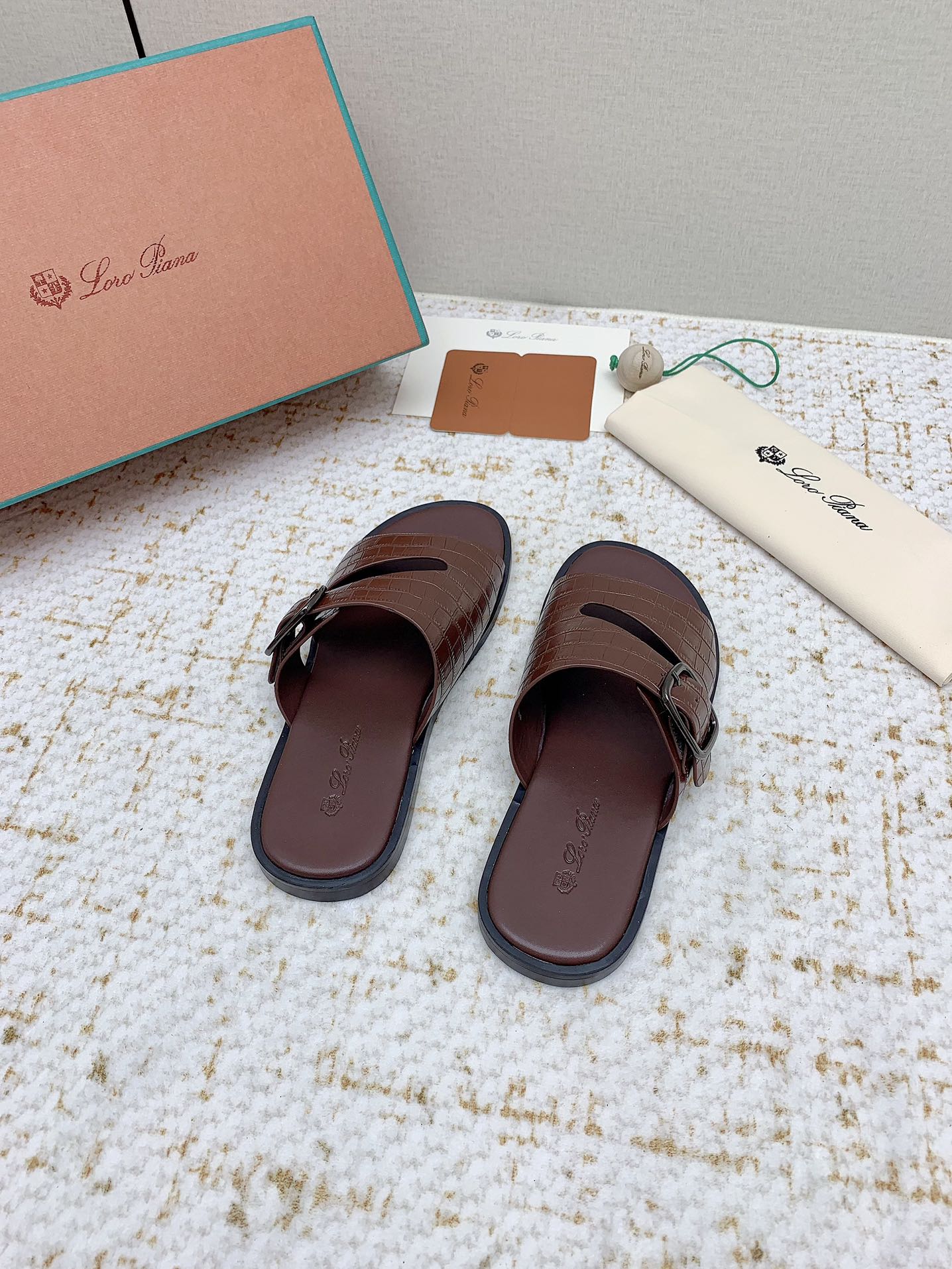 LP Men Sandals In Burgundy Snake Embossed Calfskin