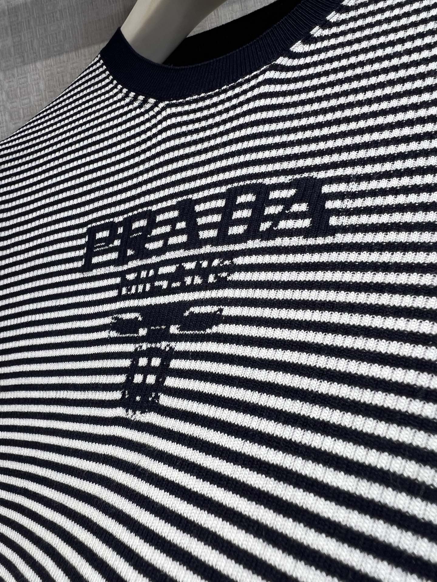 Prada 26s Crew-Neck Sweater Black White Mulberry Silk