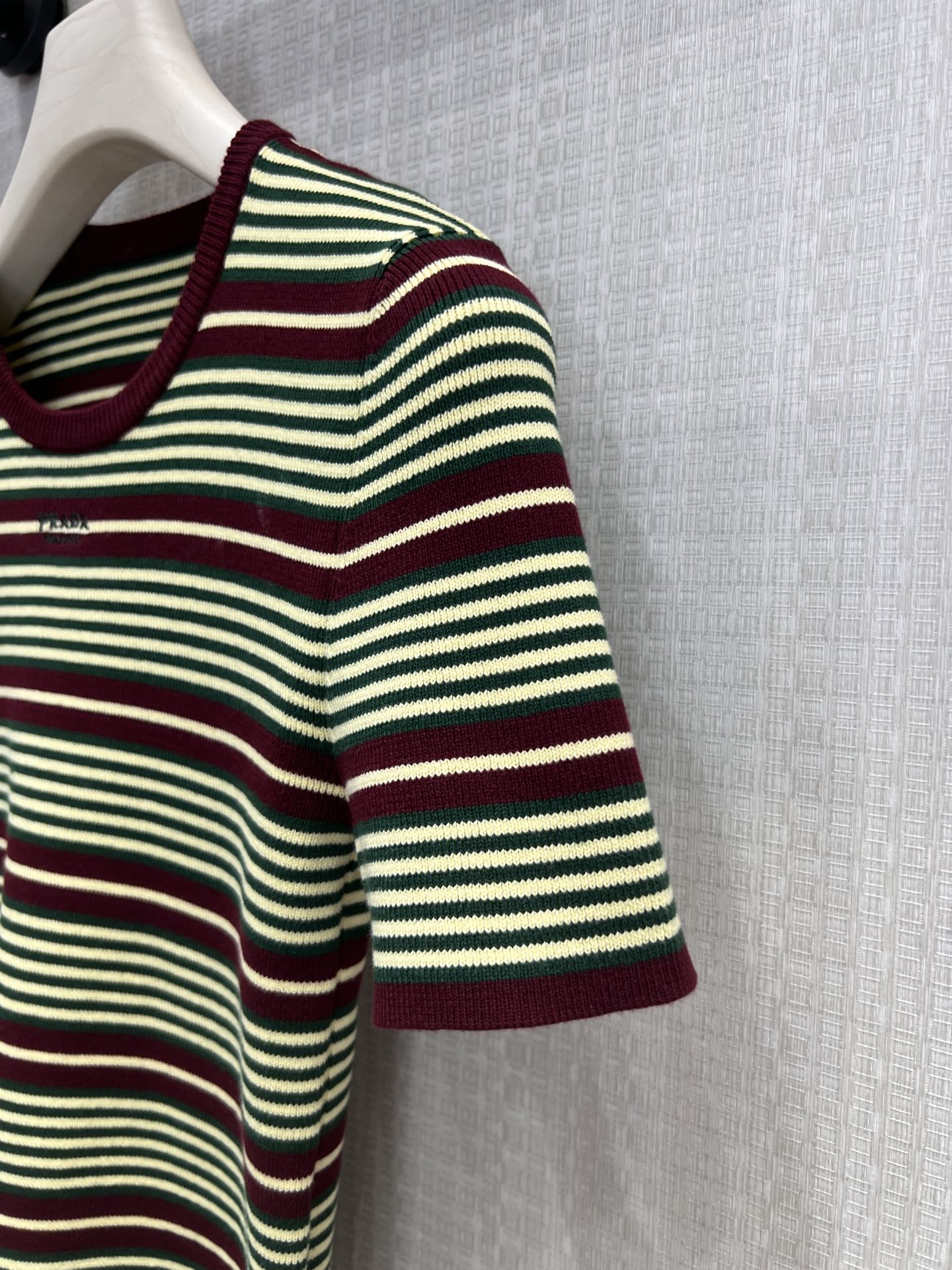 Prada Short-Sleeved Striped Sweater Green Brown Cotton