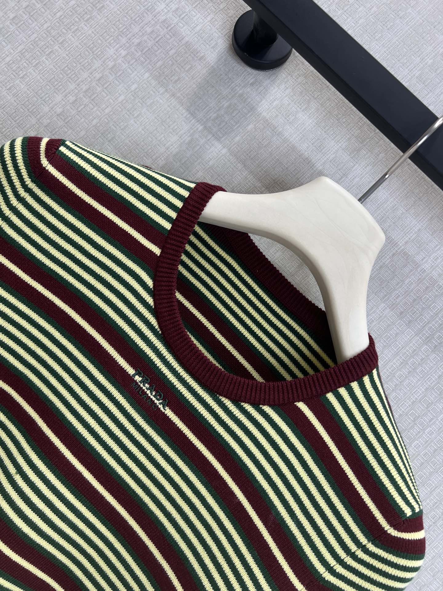 Prada Short-Sleeved Striped Sweater Green Brown Cotton