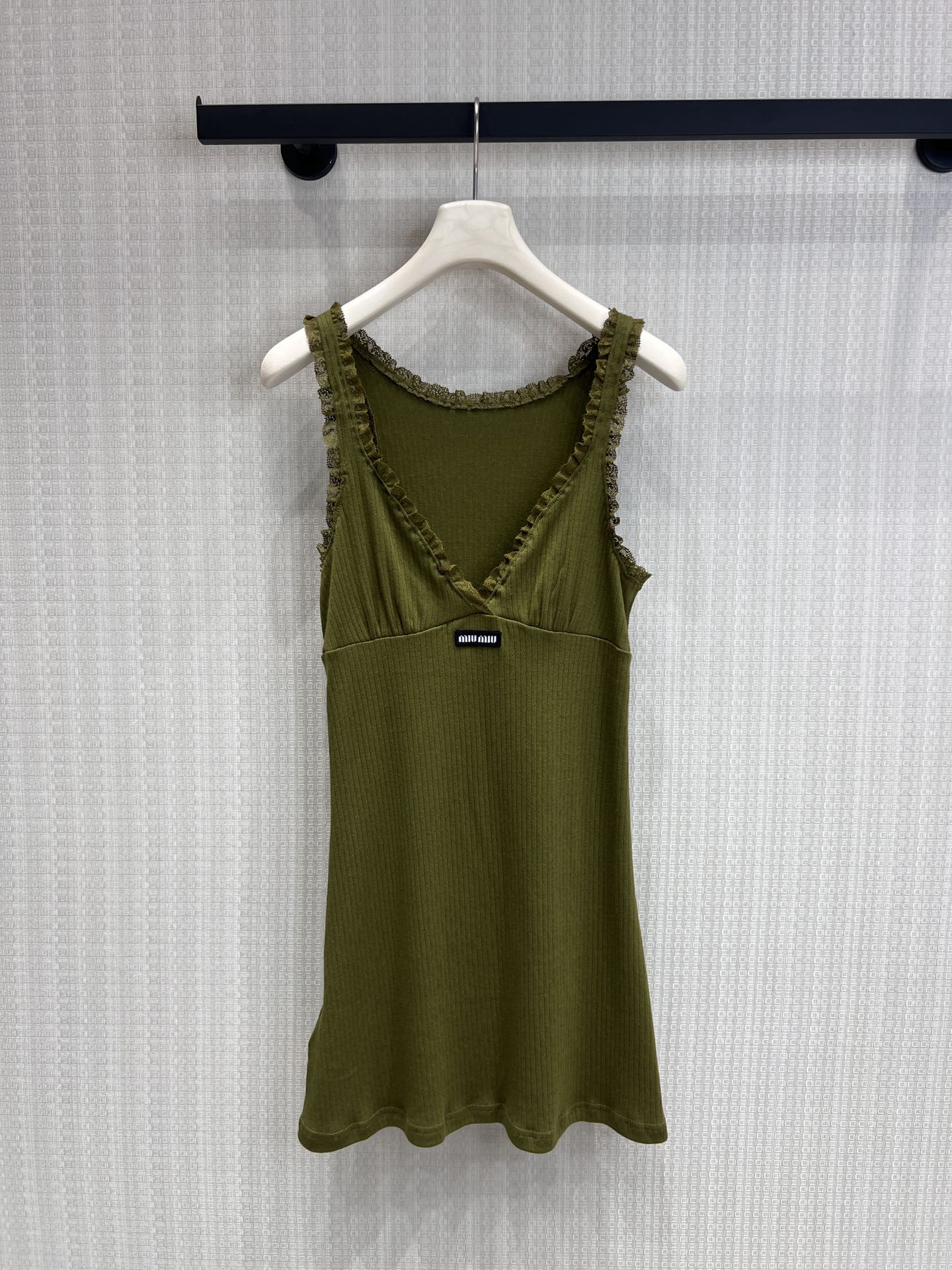 Miu Garment-Dyed Mini Dress Olive Green Cotton