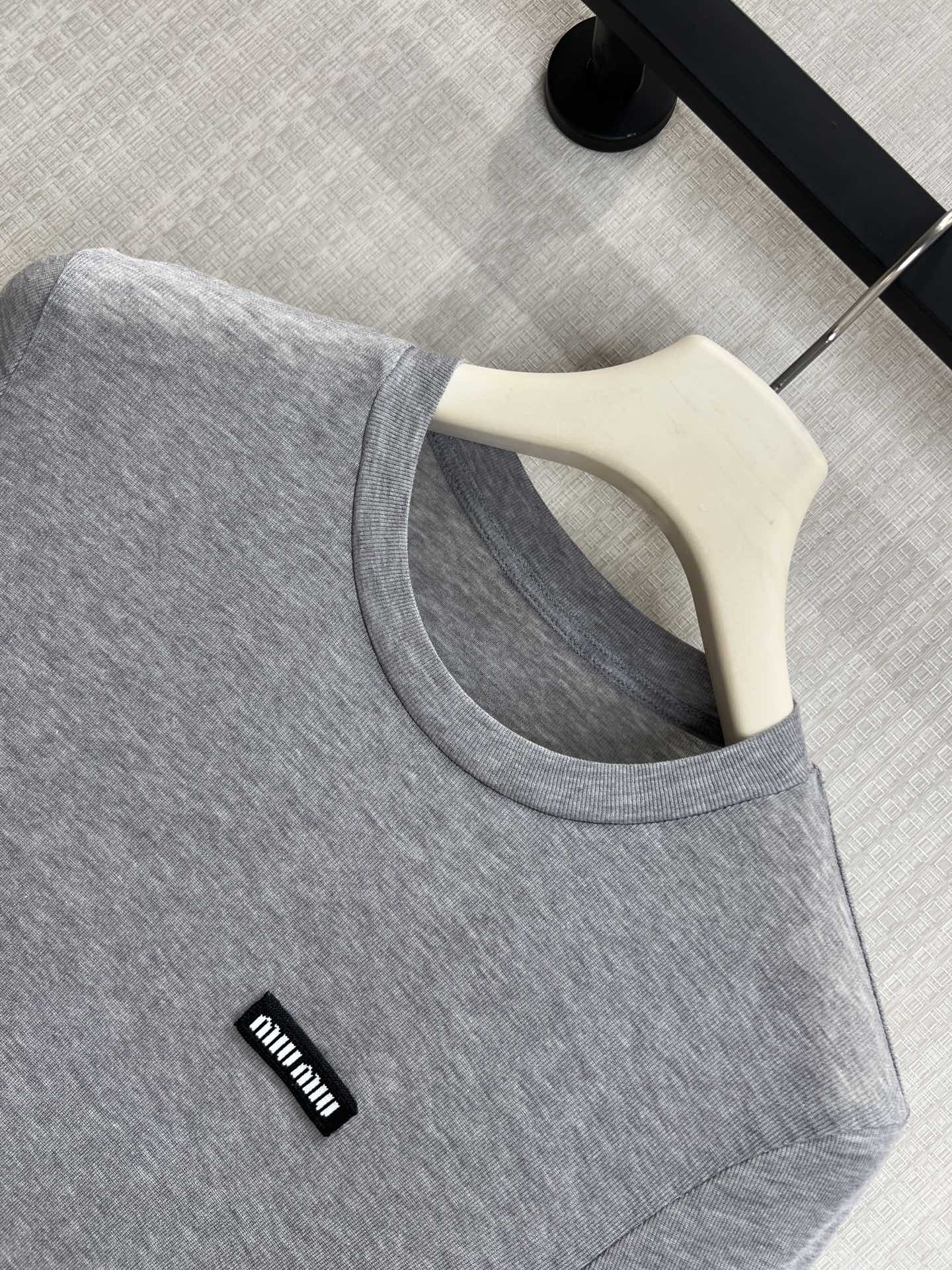 Miu 26s Jersey Top Grey Silk 370175