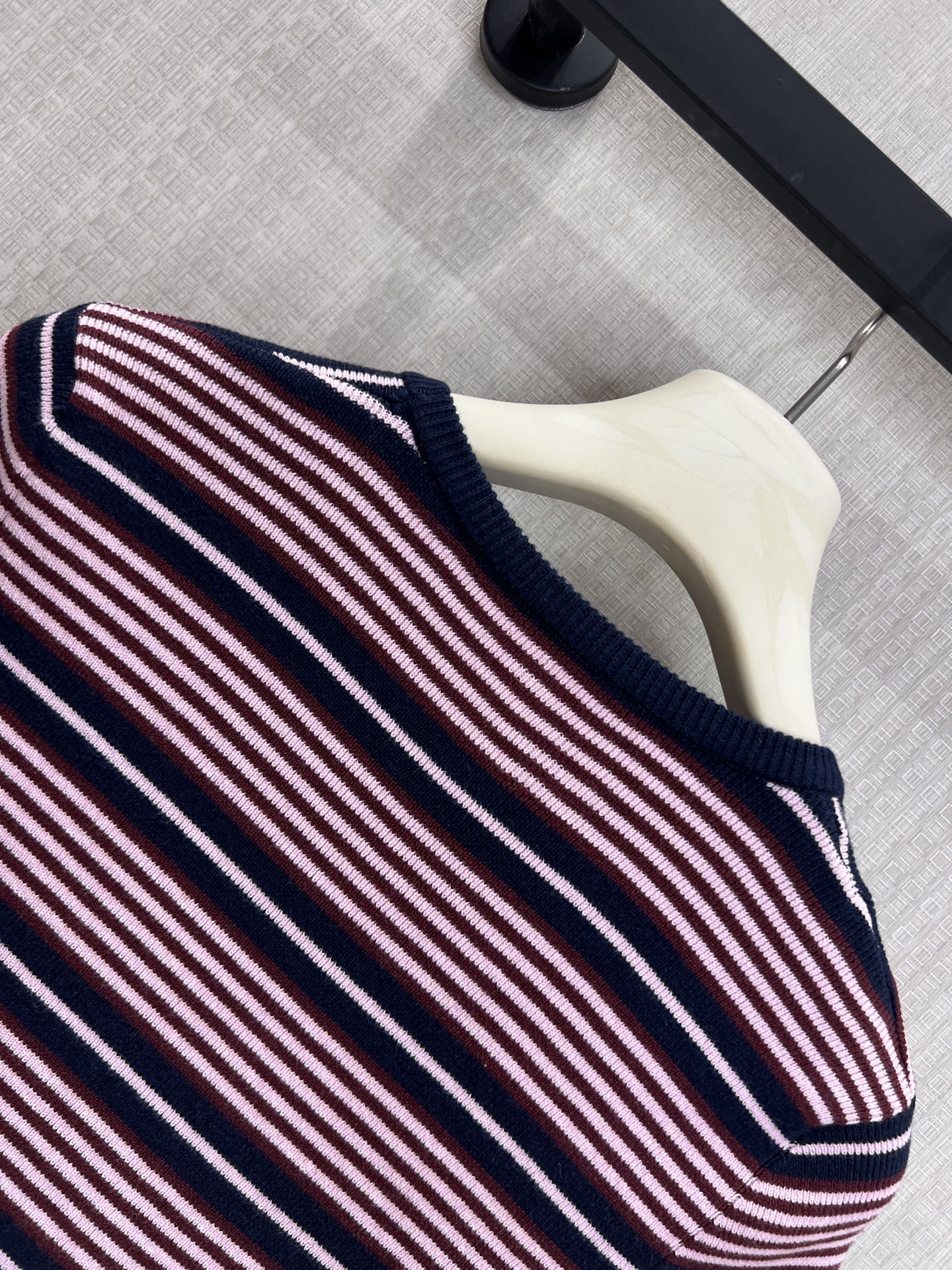 Prada Short-Sleeved Striped Sweater Black Pink Cotton