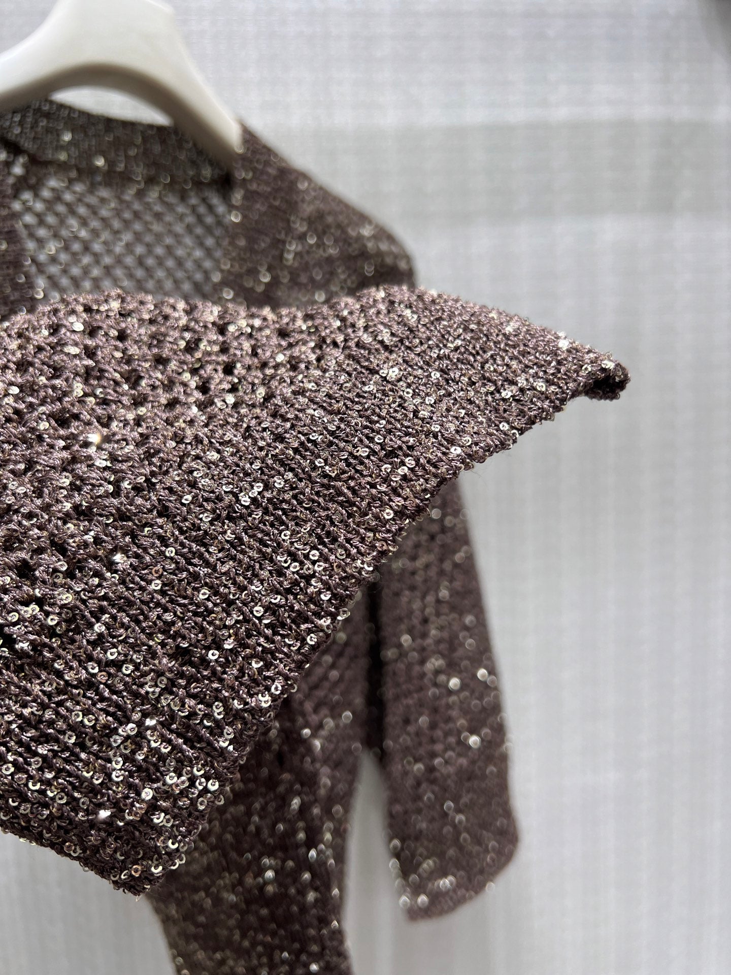BC Open Knit V-Neck Cardigan Coffee Sequinned Polyester 402797