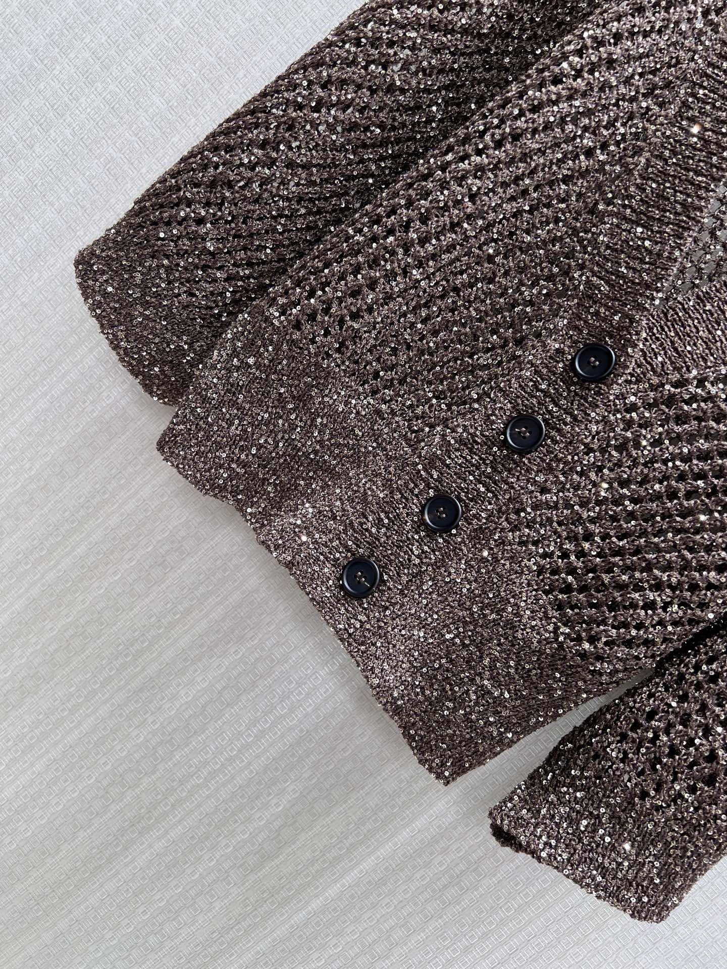 BC Open Knit V-Neck Cardigan Coffee Sequinned Polyester 402797