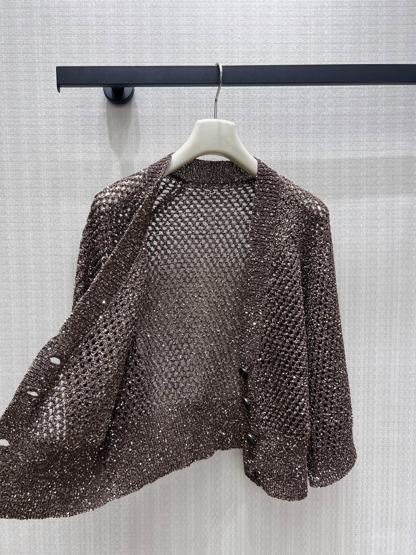 BC Open Knit V-Neck Cardigan Coffee Sequinned Polyester 402797