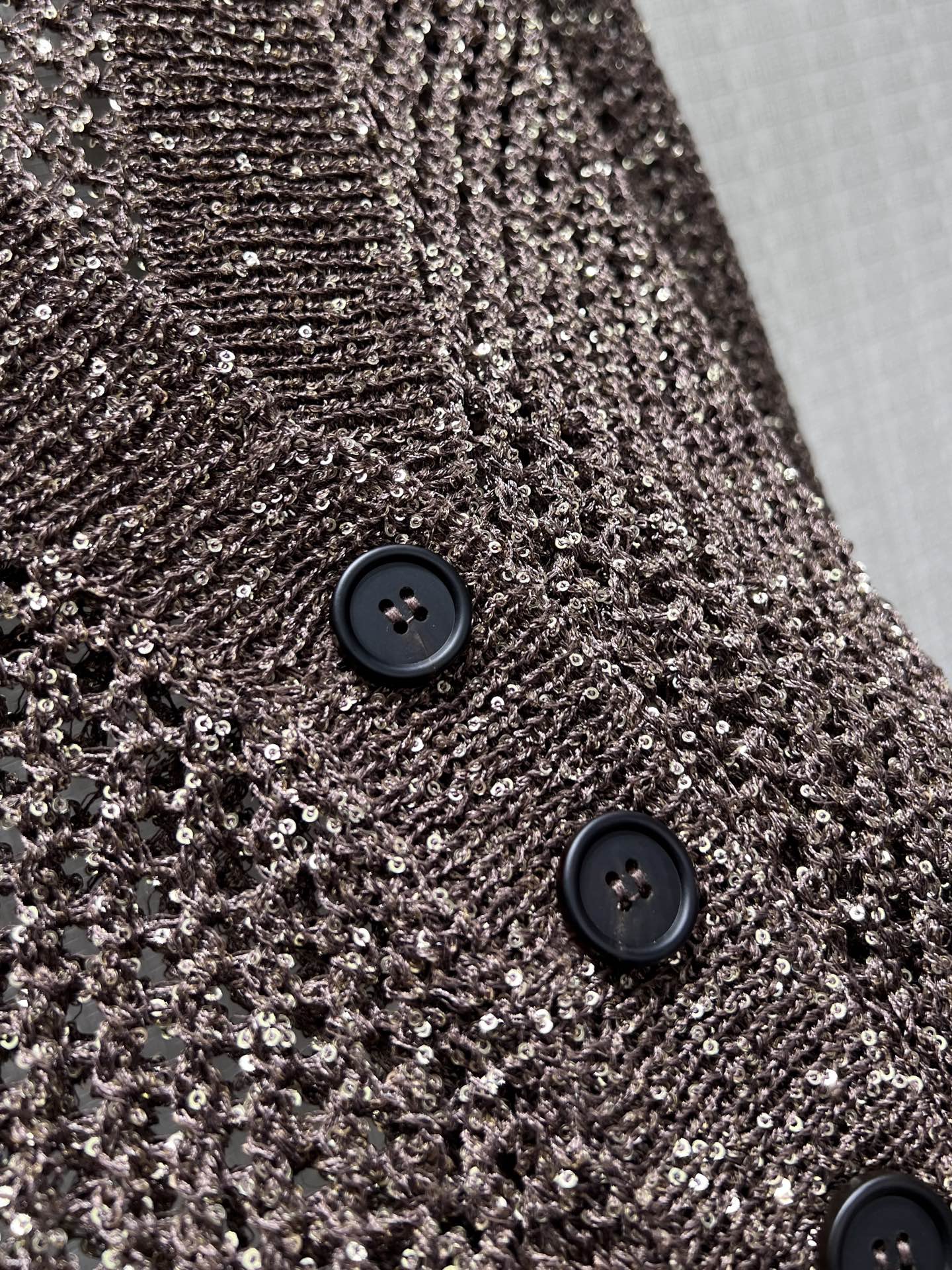 BC Open Knit V-Neck Cardigan Coffee Sequinned Polyester 402797