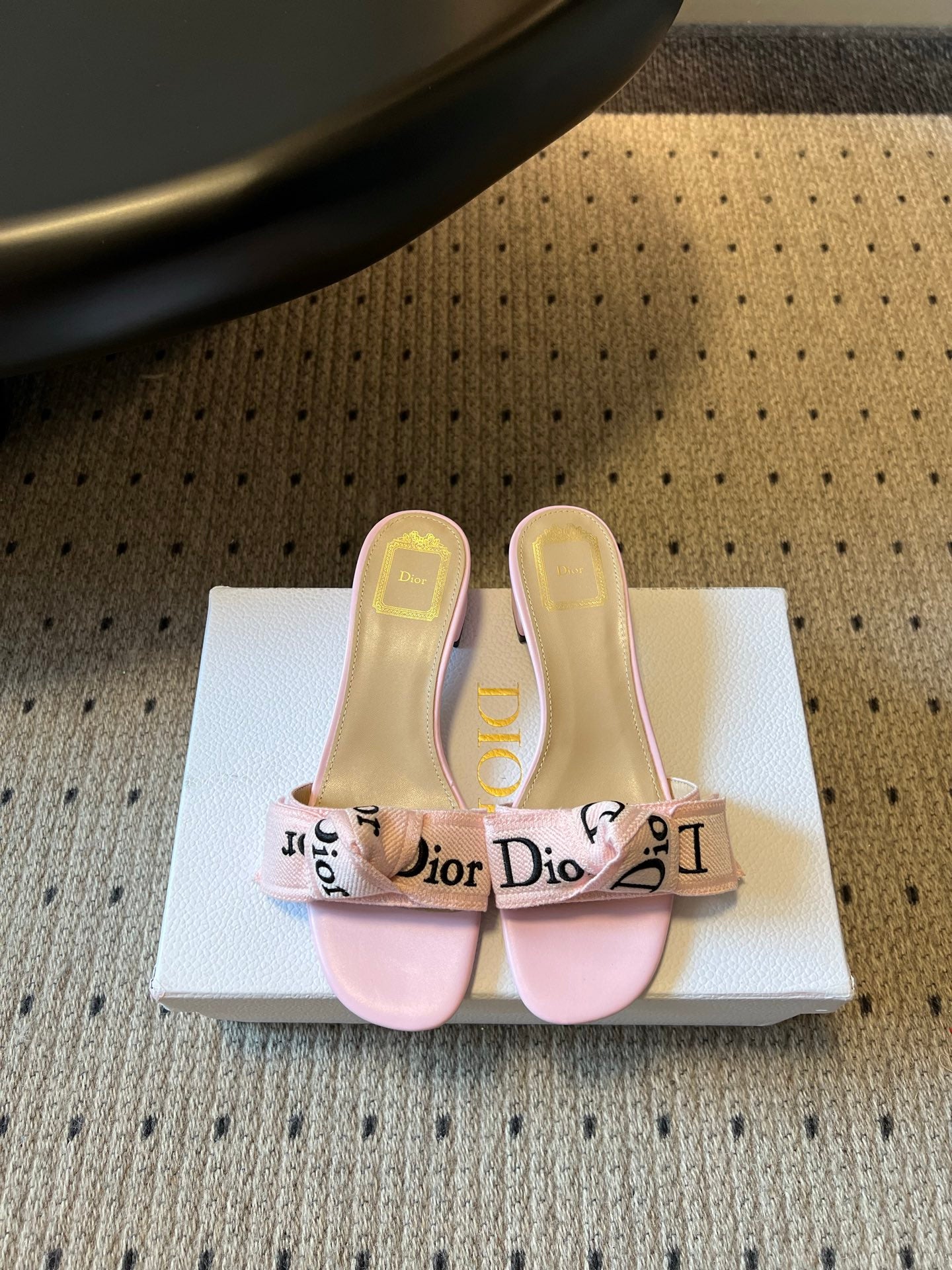 CD 26s J'Adior Slide 4cm Soupir Pink Embroidered Cotton 820046